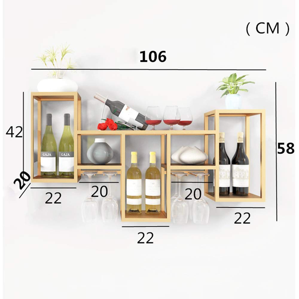 Stylish Gold Metal Wall-Mounted Wine Rack with Goblet Holder - Modern Home Bar Decor for Kitchen, Dining Room & Living Room - Perfect for Wine Storage & Display in Small Spaces