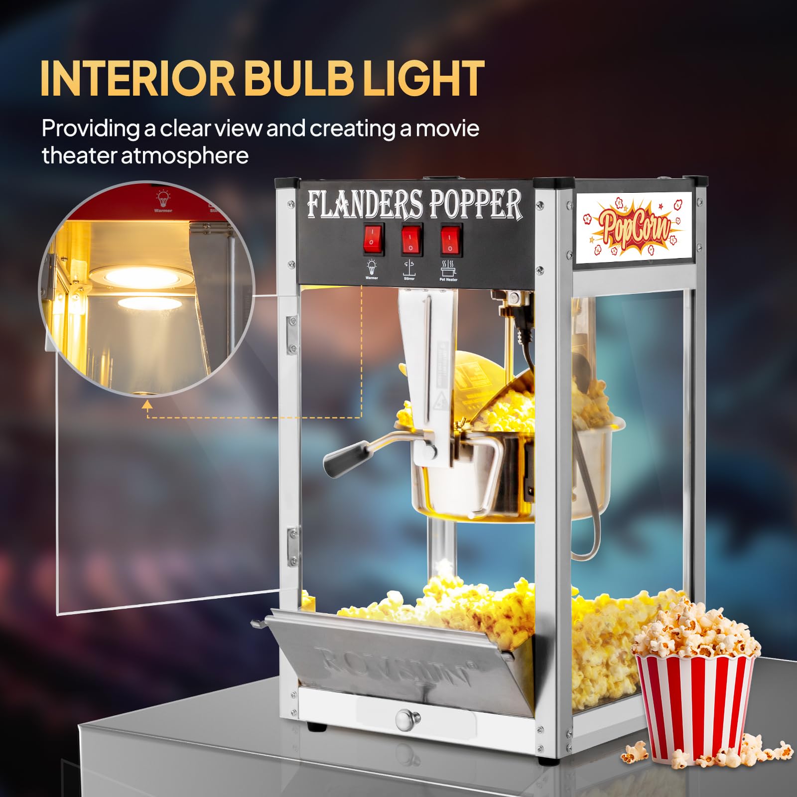 Bonnlo 8oz Commercial Popcorn Machine - Countertop Movie Theater Style Popper with 32 Cups Capacity, Includes Stainless Steel Scoop, Oil Spoon & 3 Popcorn Cups - Perfect for Home Theater, Parties & Snack Bars (Black)