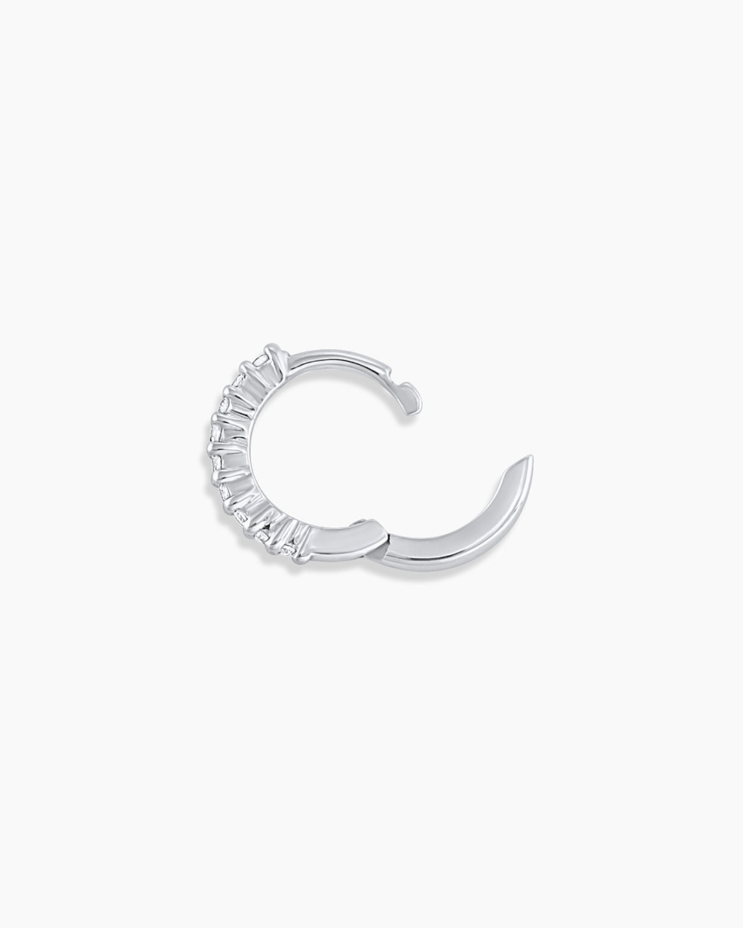 14K White Gold Diamond Pavé Single Huggie Earrings - Elegant & Dainty Hoop Earrings for Women, Perfect for Everyday Wear, Parties & Special Occasions