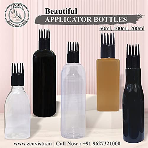 Zenvista 50ml Empty Cosmetic Bottles - Transparent Shampoo, Hair Oil, Sanitizer & Lotion Containers with Applicator Cap & Pump Dispenser (Pack of 5) - Perfect for DIY Beauty Products, Travel Size Toiletries & Home Organization