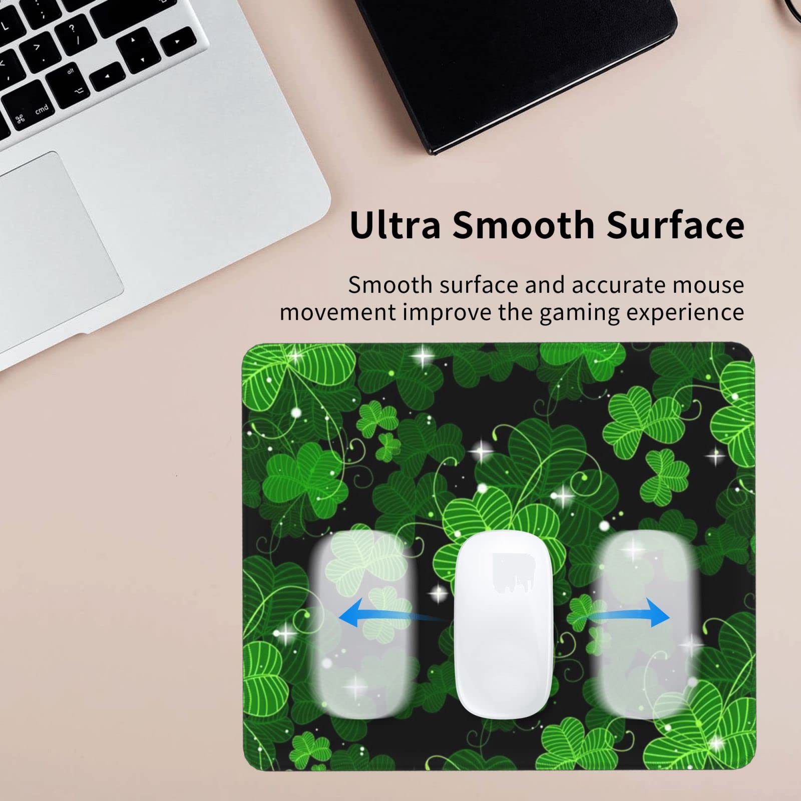 St. Patrick's Day Shamrock Clover Anti-Slip Gaming Mouse Pad - Non-Skid Rubber Base for Laptop, Office & Computer Use - Perfect for Gaming, Work & St. Patrick's Day Decor