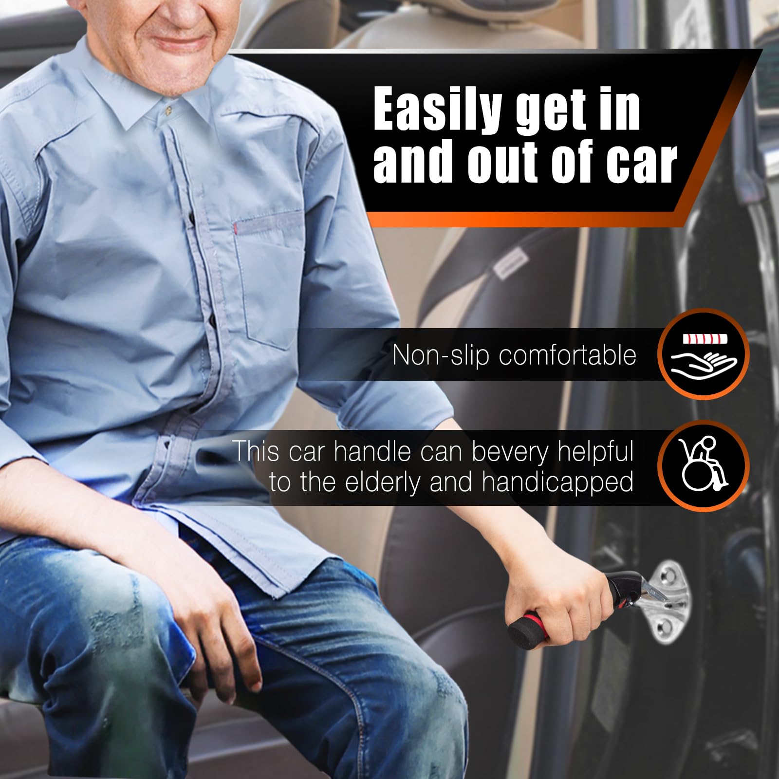 Elderly Car Door Handle Assist - Multifunction Car Door Latch Handle for Seniors & Handicapped (Red) | Mobility Aid for Easy Car Entry/Exit | Ideal for Arthritis & Limited Mobility Users