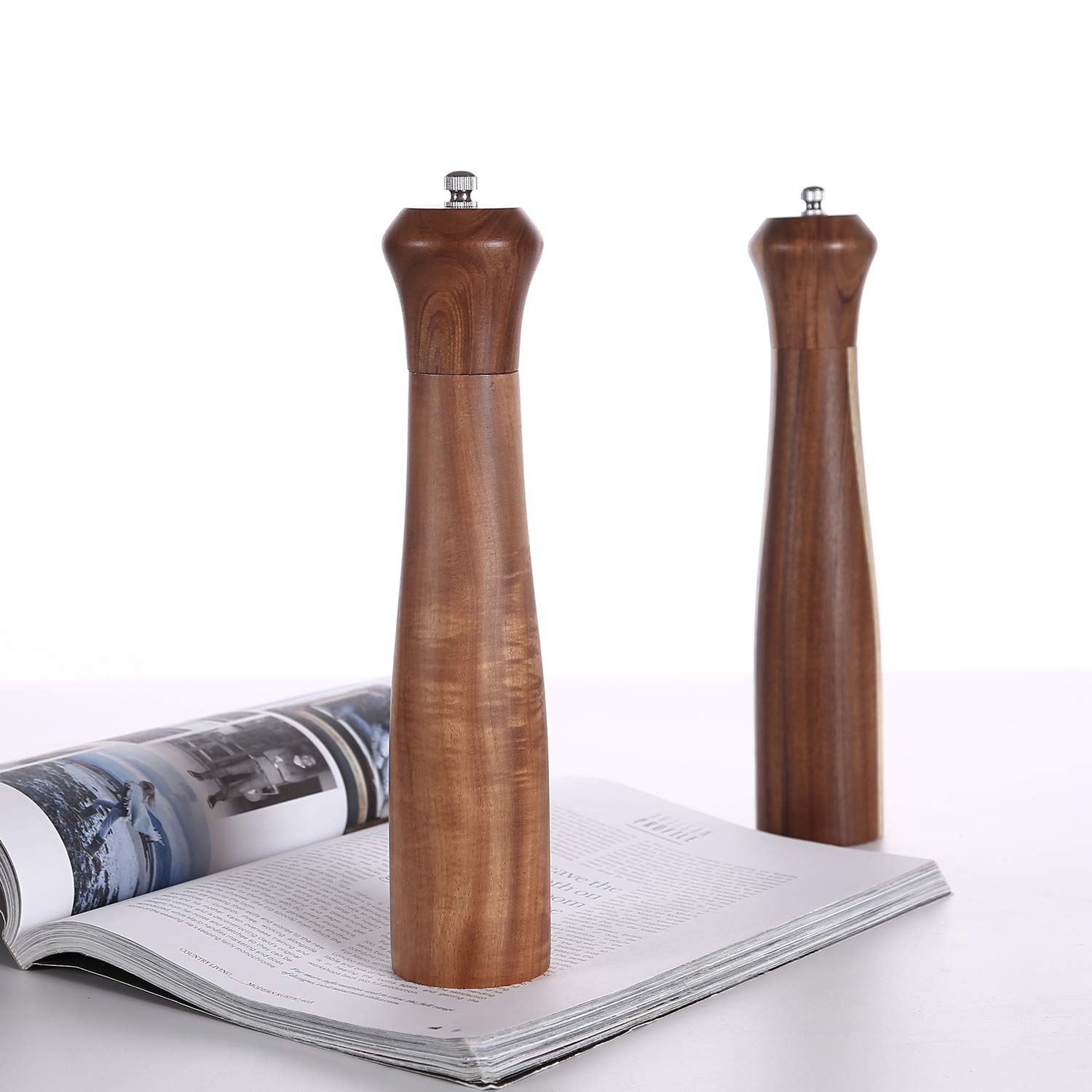 Premium Acacia Wood Pepper Grinder Mill - 10 Inch Refillable Manual Spice Grinder for Kitchen & Dining | Perfect for Freshly Ground Pepper, Salt & Spices | Ideal for Home Cooking, Restaurants & Gifting