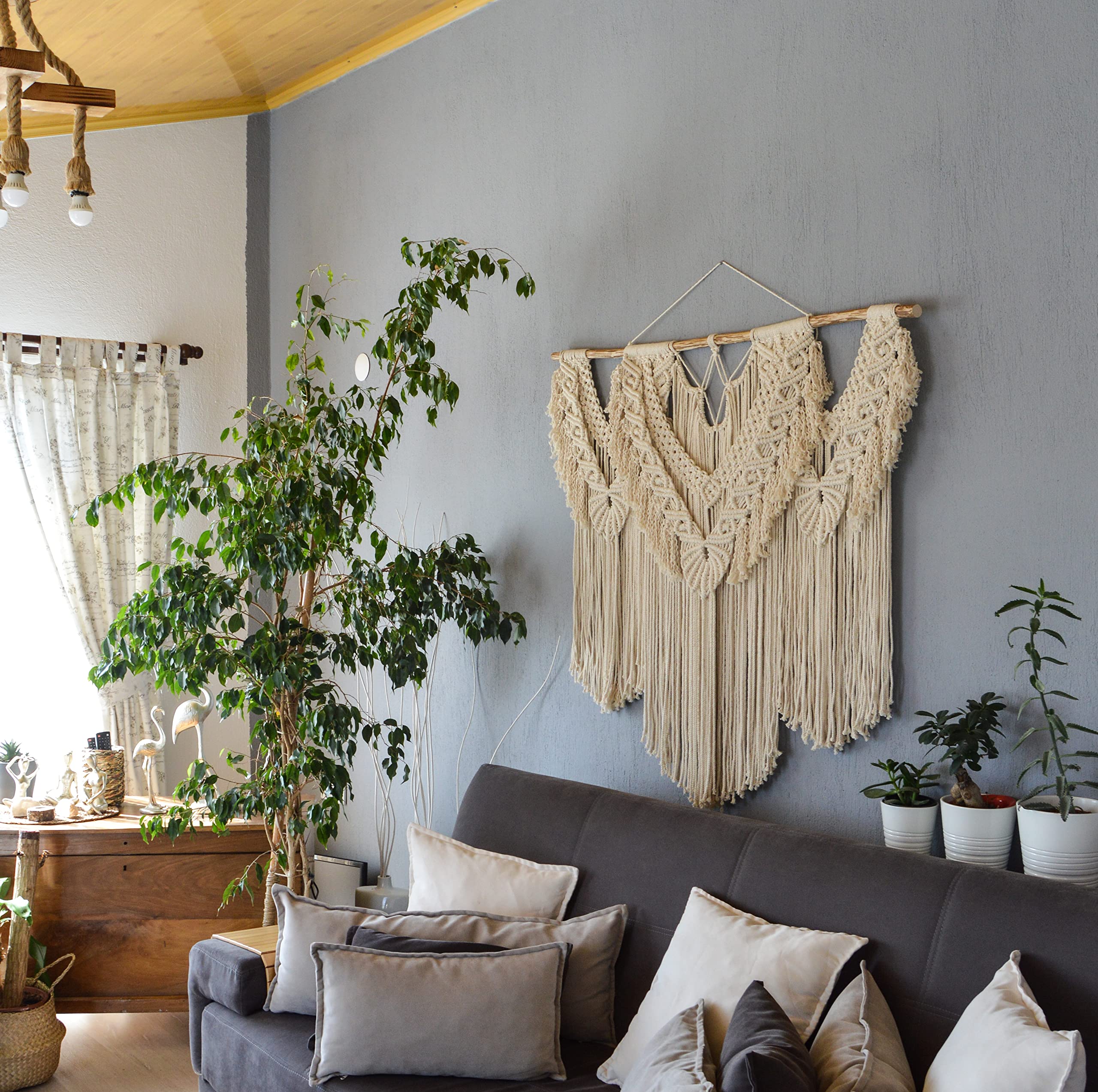 Extra Large Macrame Wall Hanging - Boho Wall Decor for Bedroom, Living Room & Dorm | Handwoven Yarn Tapestry, Aesthetic Wall Art, Macrame Headboard - Perfect for Bohemian Home Decor & Cozy Room Aesthetics