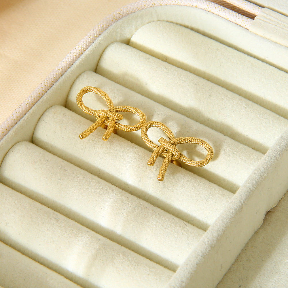 Mini Gold Bow Textured Knot Ribbon Stud Earrings for Women – Elegant Dainty Jewelry Gift for Bridesmaids, Valentine's Day & Special Occasions | D3043