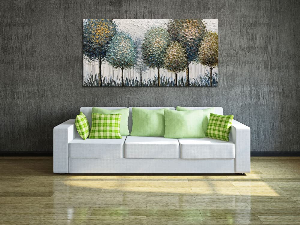 24x48 Inch Impressionist Hand-Painted Landscape Oil Painting - Abstract Textured Tree Artwork on Canvas - Ready to Hang Wall Decor for Living Room, Bedroom & Office