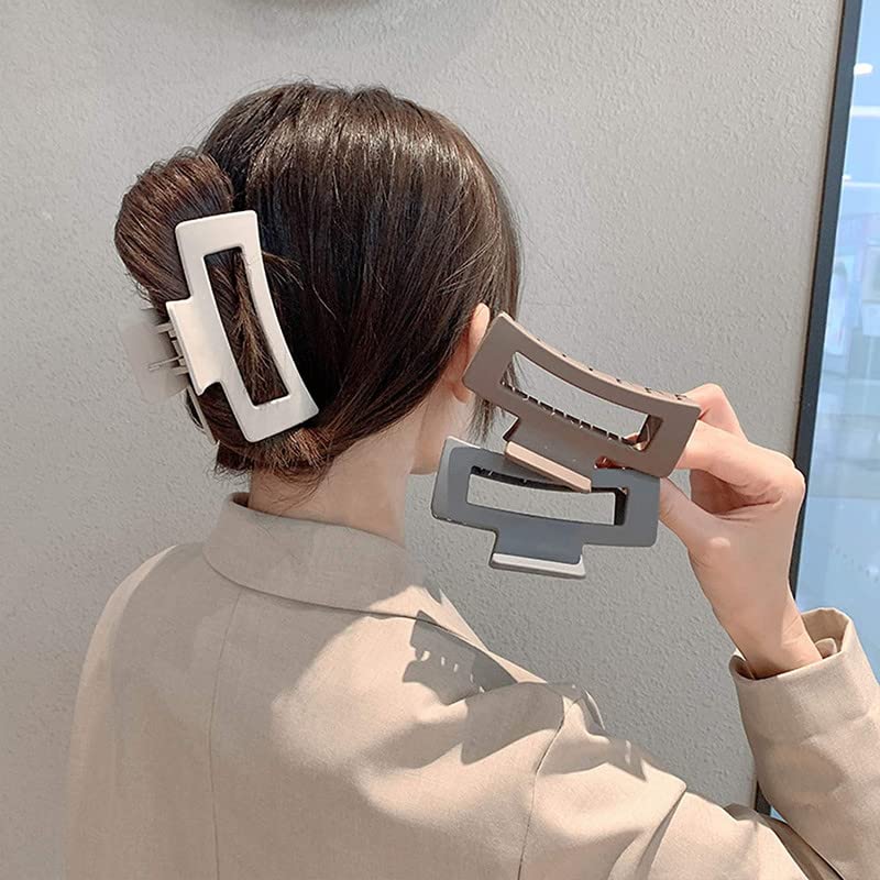 FAMEZA 6-Pack Strong Hold Rectangle Hair Claw Clips - Matte Solid Color Non-Slip Jaw Clamps for Women & Girls | Perfect for Ponytails, Buns & Everyday Hairstyles