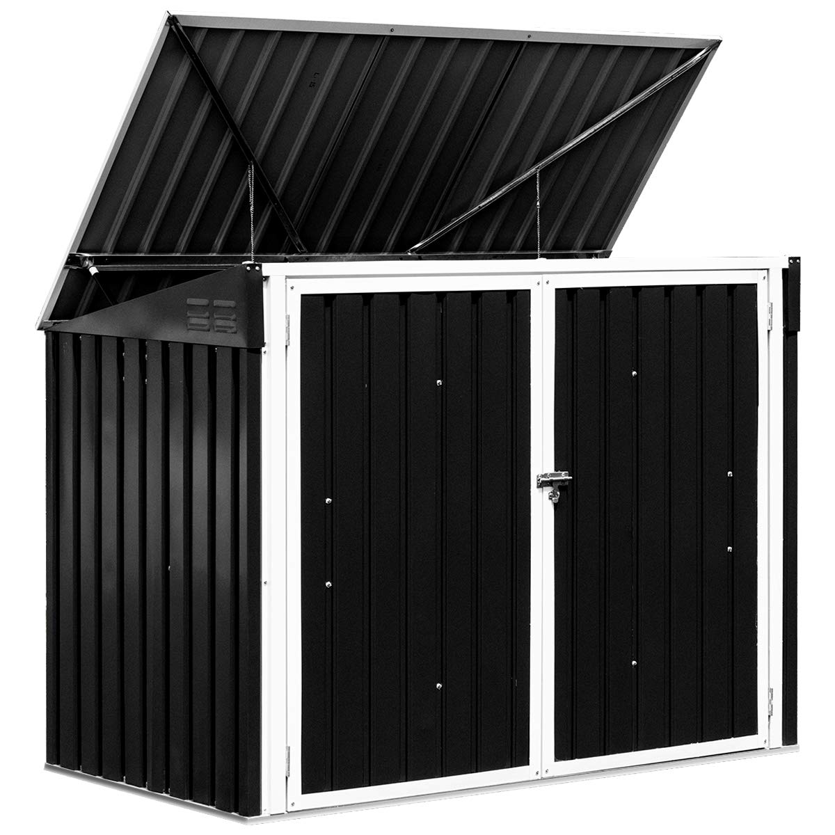 Goplus 6x3FT Horizontal Outdoor Storage Shed - Multi-Functional Garden Cabinet for Yard, Lawn & Patio Organization (Grey & Beige) | Perfect for Storing Tools, Pool Supplies & Seasonal Decor