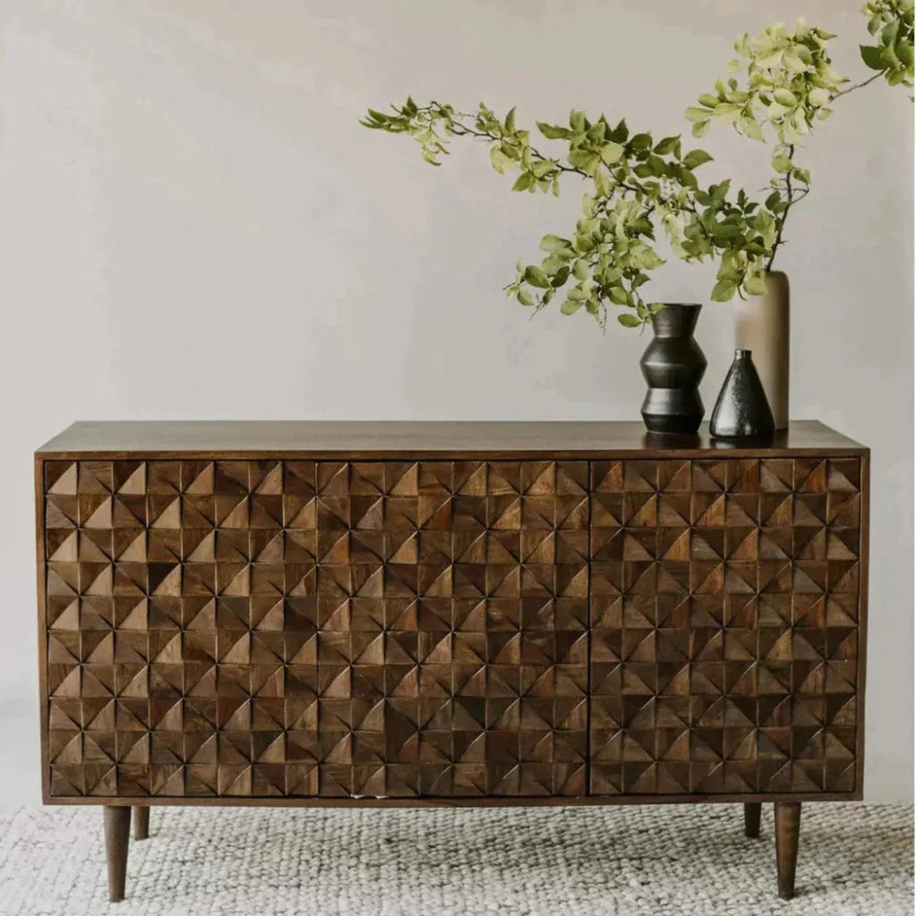 58 Inch 3-Door Brown Mid-Century Modern Sideboard Buffet Cabinet - Perfect for Dining Room Storage, Living Room Display & Entryway Organization