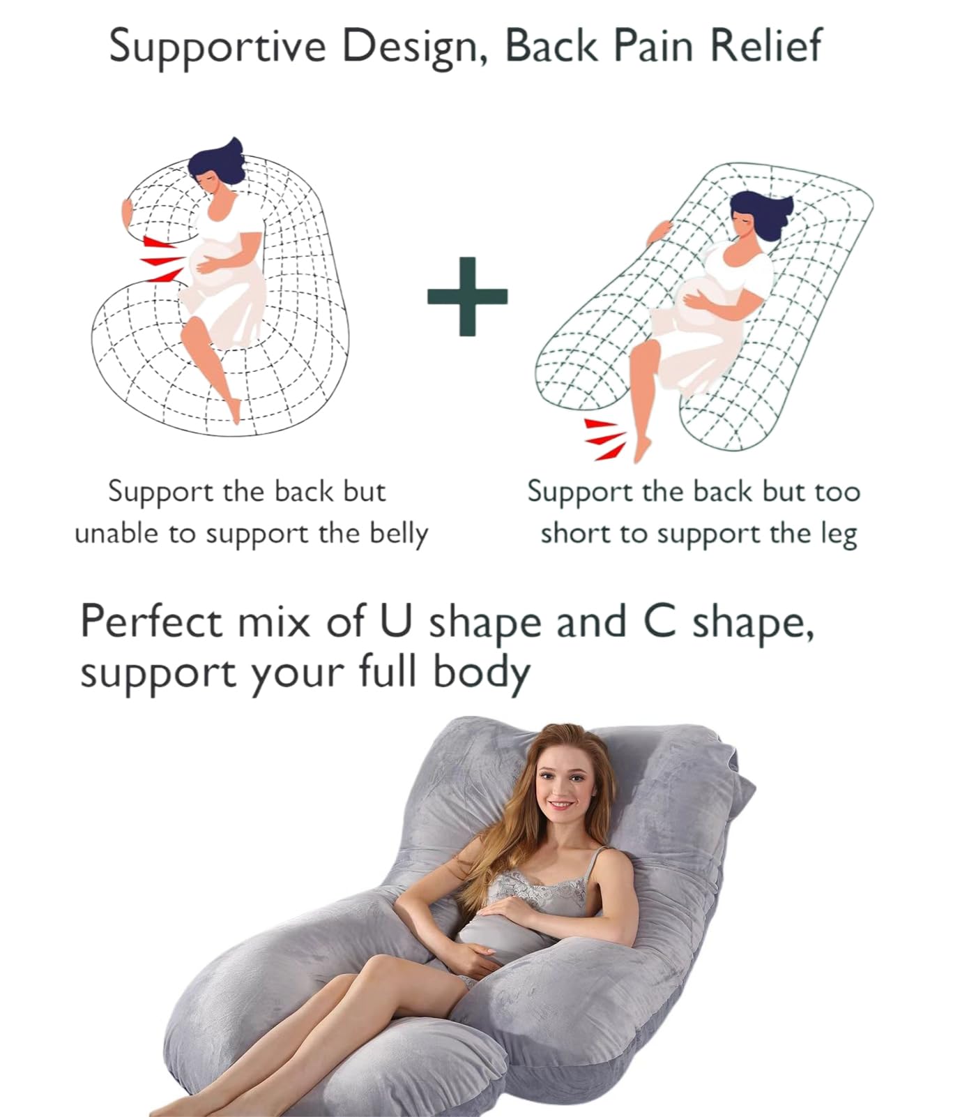 BATTOP Full Body Pregnancy Pillow for Sleeping - Maternity Support Pillow for Back, Hips, Legs & Belly with Removable Washable Cover - Comfort for Pregnant Women During All Trimesters | Perfect for Side Sleepers, Nursing & Postpartum Recovery