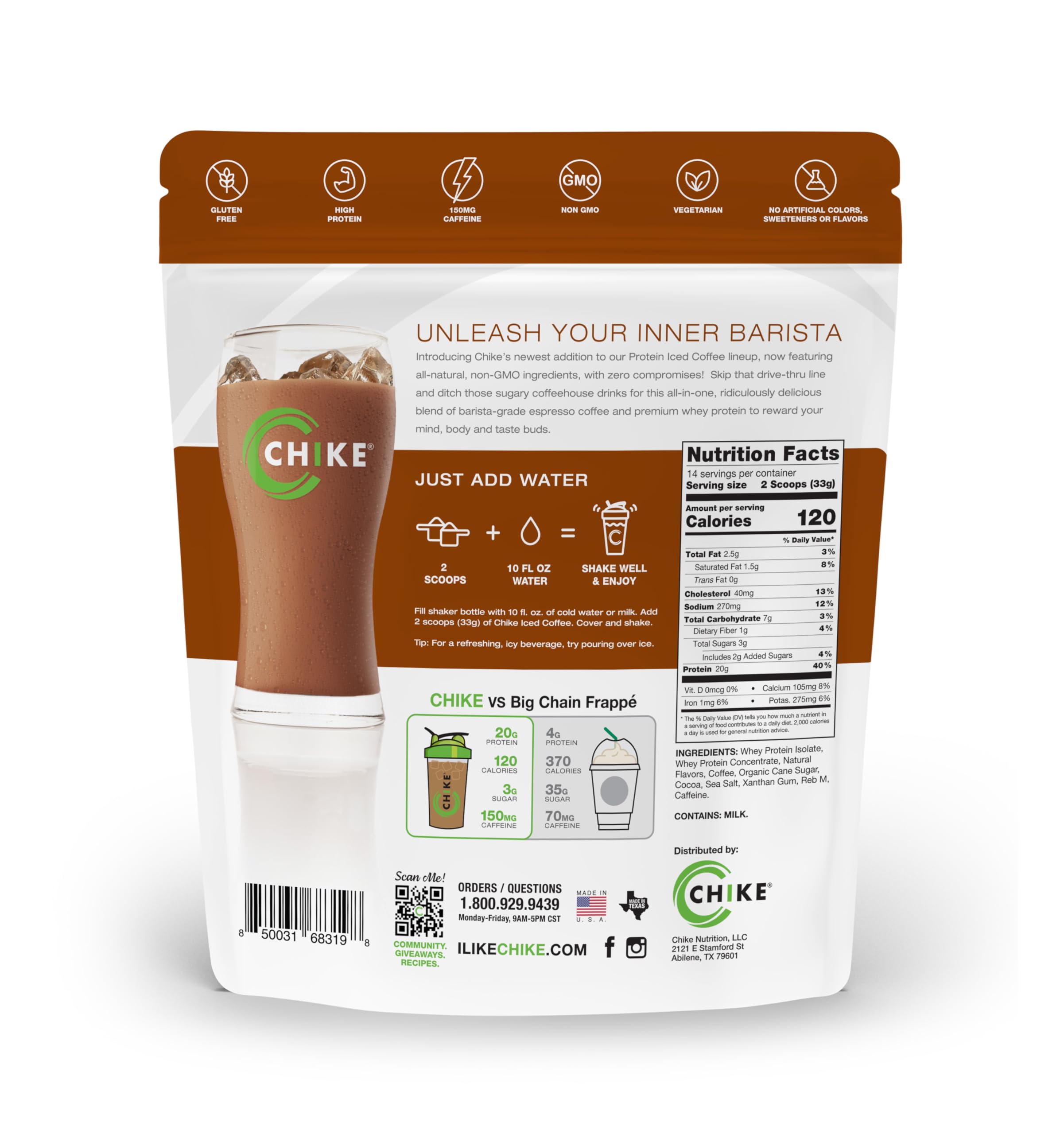 Chike Natural Caffe Mocha High Protein Iced Coffee - 20g Protein, 2 Shots Espresso, Non-GMO, Keto & Gluten Free (16.3oz, 14 Servings) - Perfect for Post-Workout Recovery, Morning Energy Boost & On-the-Go Nutrition