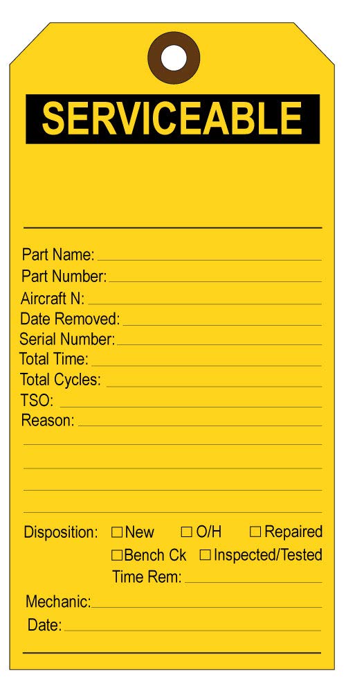 FAA Inspection Tags - Pack of 100 Yellow Serviceable Aviation Maintenance Cards | Aircraft Safety Compliance & Equipment Tracking for FAA Audits & Hangar Organization