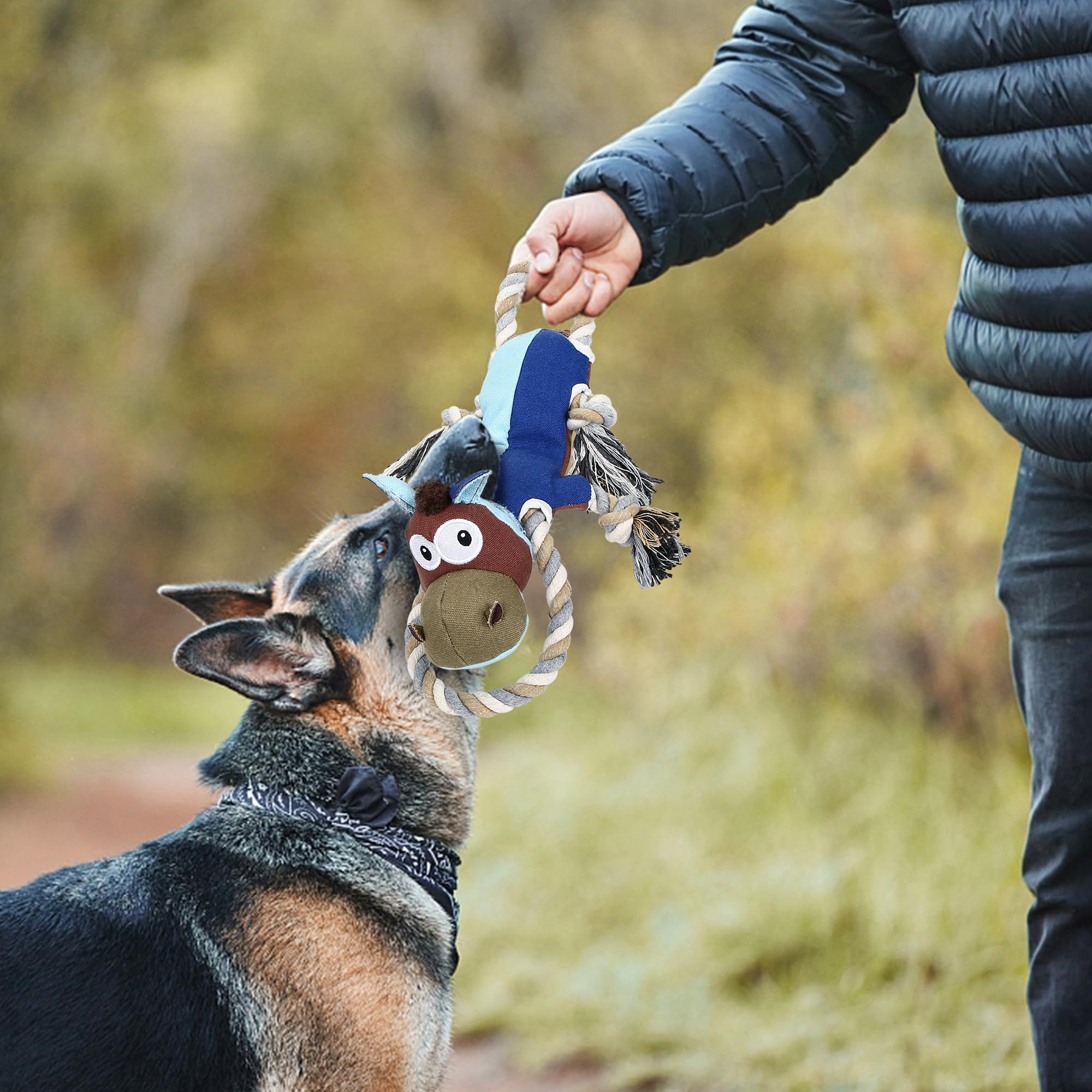 **PUHOHUN Durable Squeaky Dog Toys for Large Breeds – Tough Chew Rope Tug Toy with Crinkle Paper – Interactive Puppy Chewing Toys for Aggressive Chewers – Perfect for Playtime, Training & Bonding**