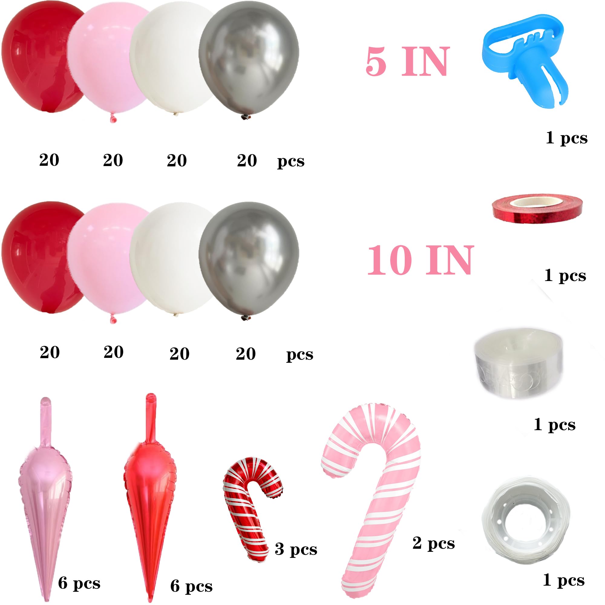 181Pcs Christmas Balloons Garland Kit - White, Silver, Red & Pink Candy Foil Balloons with Star Explosion Balloons for Xmas, Birthday, New Year Party Decorations | Perfect for Holiday Home Decor, Wedding Backdrops & Festive Celebrations