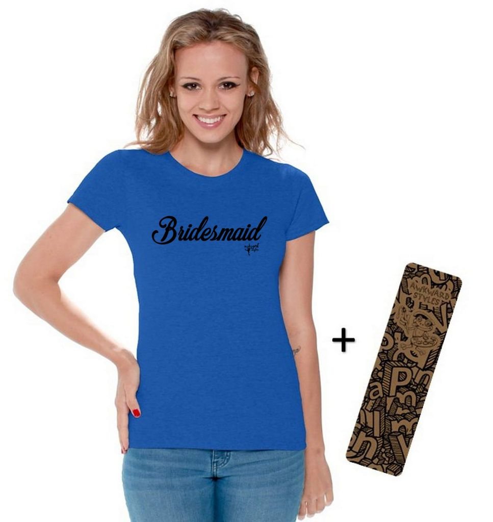 Awkwardstyles Women's Bridesmaid T-Shirt - Black Wedding Party Shirt with Bonus Bookmark - Perfect for Bachelorette Parties, Bridal Showers & Wedding Events