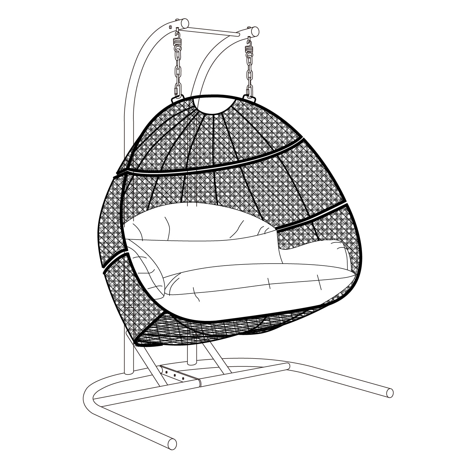 Outdoor Charcoal Wicker Hanging Double Seat Swing Chair with Stand & Dust Blue Cushion - Perfect for Patio, Garden, Backyard Relaxation