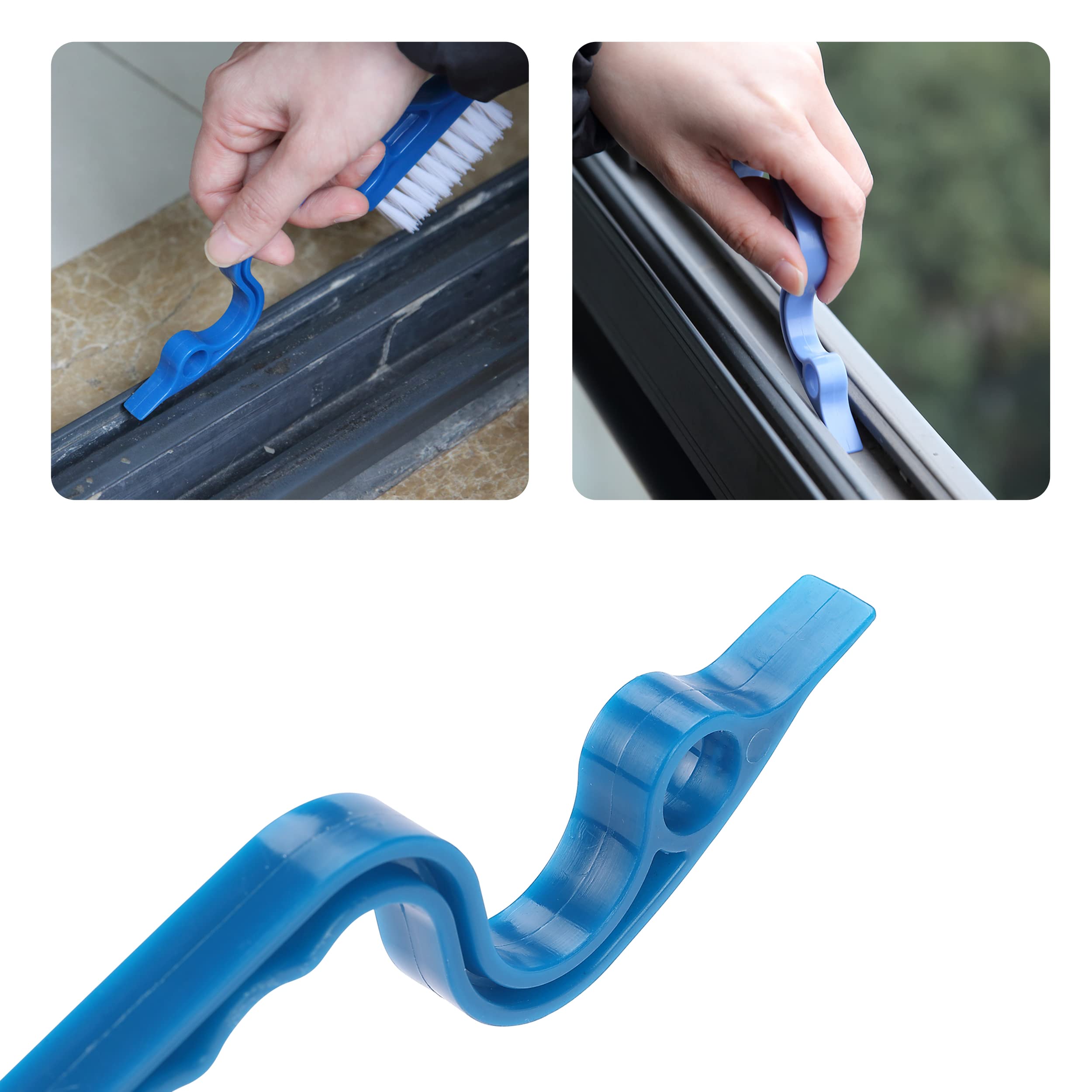 **2-Pack Slick Window Track Cleaning Brush with Ergonomic Blue Handle & Built-in Scraper - Multi-Purpose Cleaning Tool for Windows, Sliding Doors, and Home Maintenance**    *(Perfect for Deep Cleaning Window Tracks, Sliding Door Grooves, and Hard-to-Reach Areas at Home or Office)*
