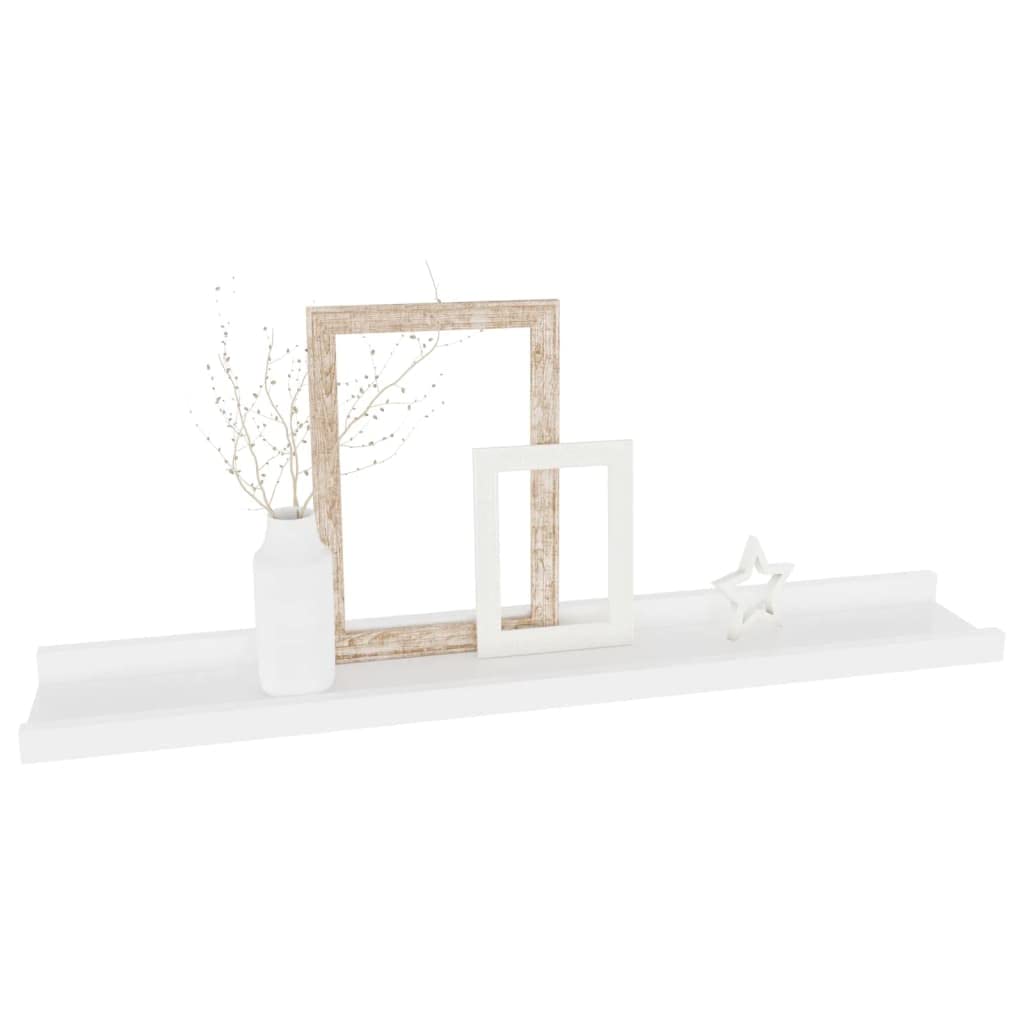 Picture Frame Ledge Shelves - Set of 4 White Wall Shelves (23.6x3.5x1.2 inches) for Storage & Display - Perfect for Bedroom, Living Room, Bathroom, Kitchen & Office Decor - Ideal for Photo Frames, Books, Plants & Home Organization