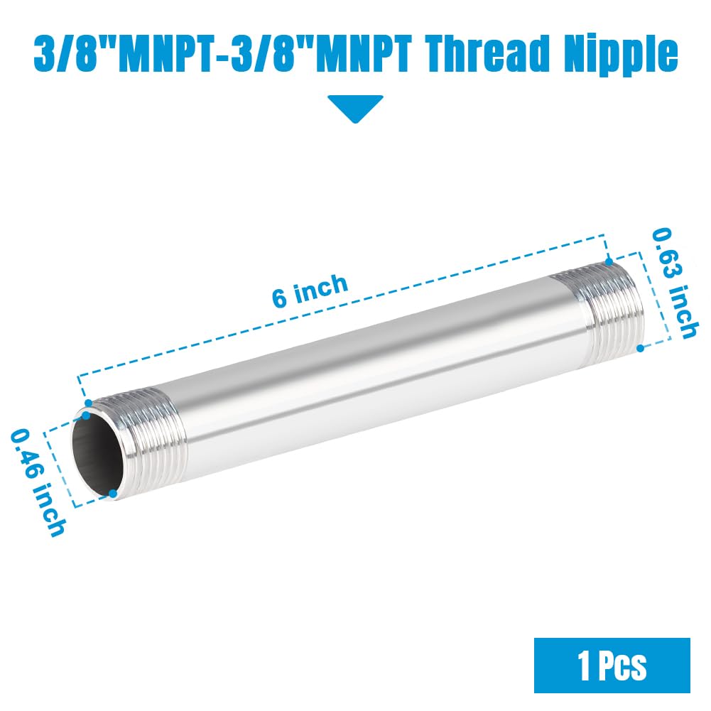 Quickun 304 Stainless Steel Nipple Pipe Fitting - 3/8