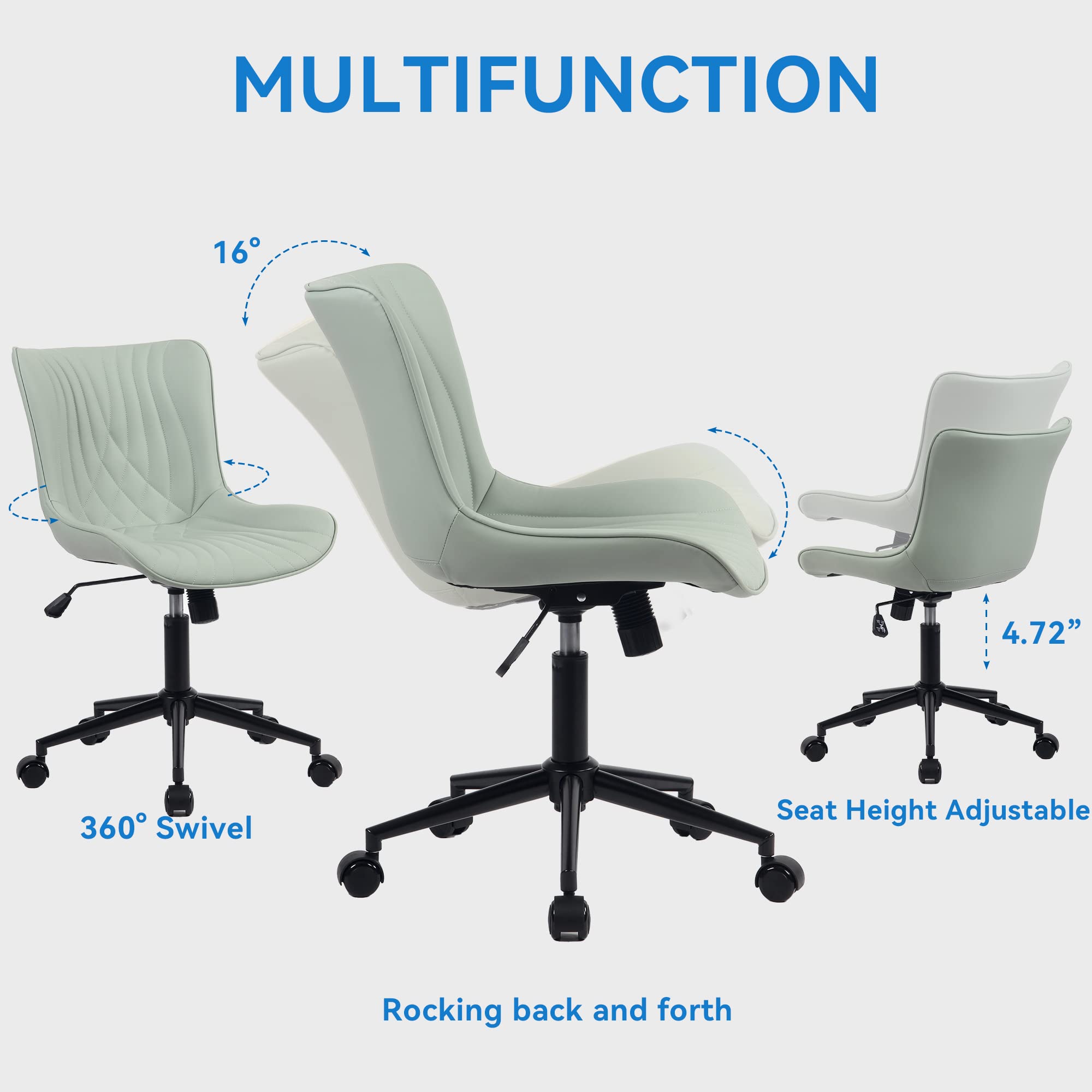YOUNIKE Ergonomic Office Chair - Armless Desk Chair with Wheels, Adjustable Swivel Rolling Task Chair for Home Office - Modern Faux Leather Padded Computer Chair with Back Support in Mint Seafoam Green - Perfect for Work from Home, Gaming & Study Sessions