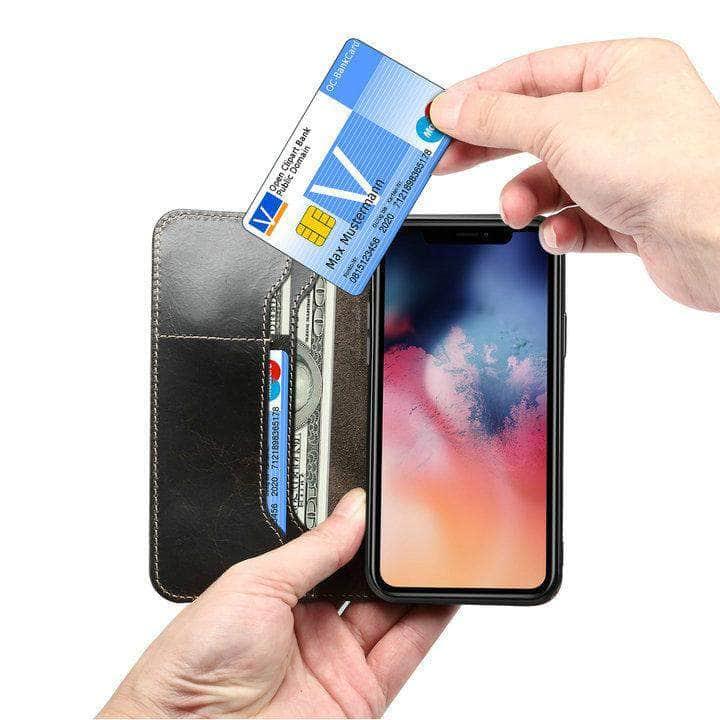 Premium Genuine Leather Case for Apple iPhone 12 (2020) - Slim Flip Cover with Wallet Function - Perfect for Business, Travel & Everyday Protection