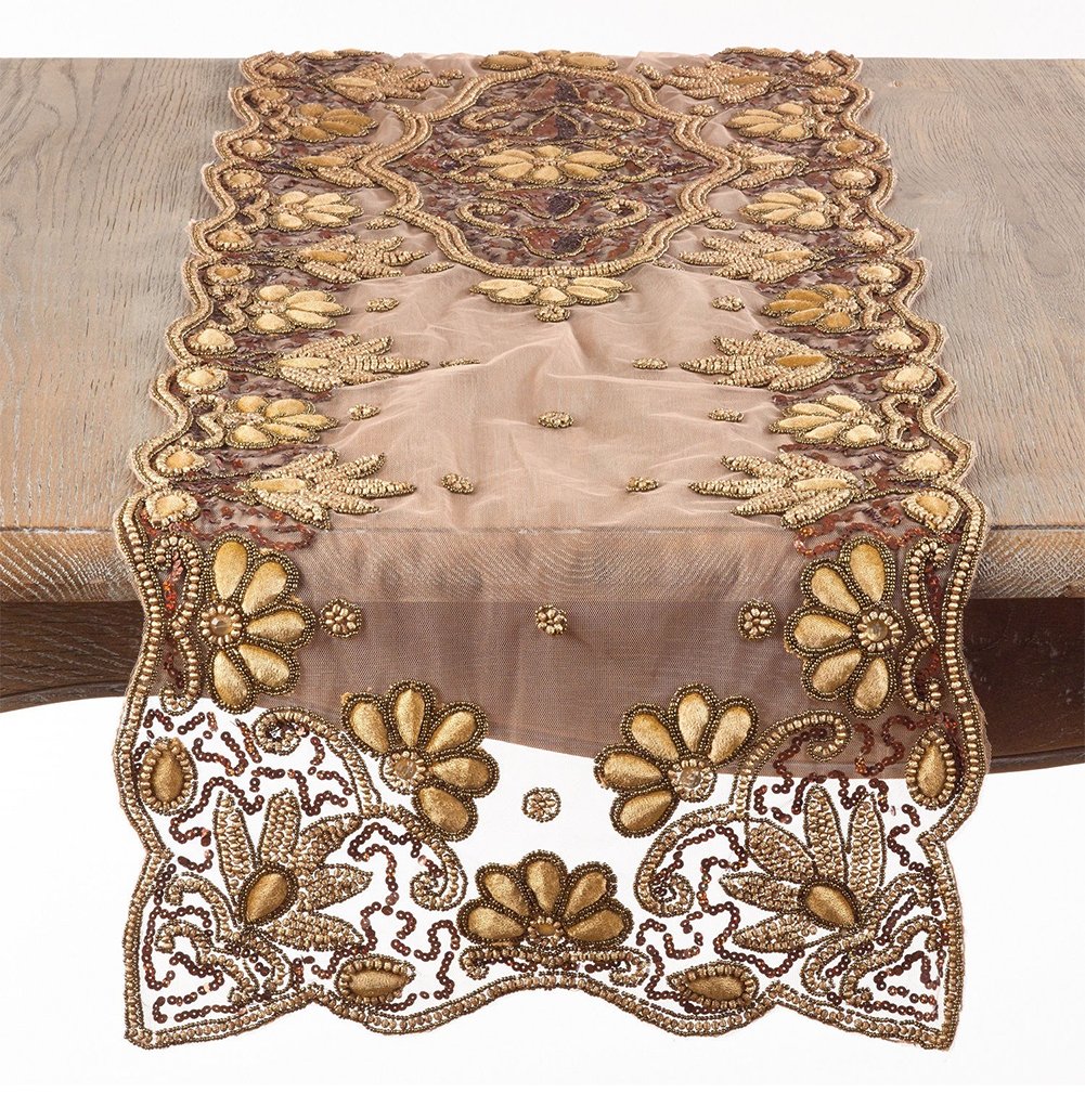 Elegant Hand Beaded Table Runner 16x72 - Perfect for Dining & Weddings