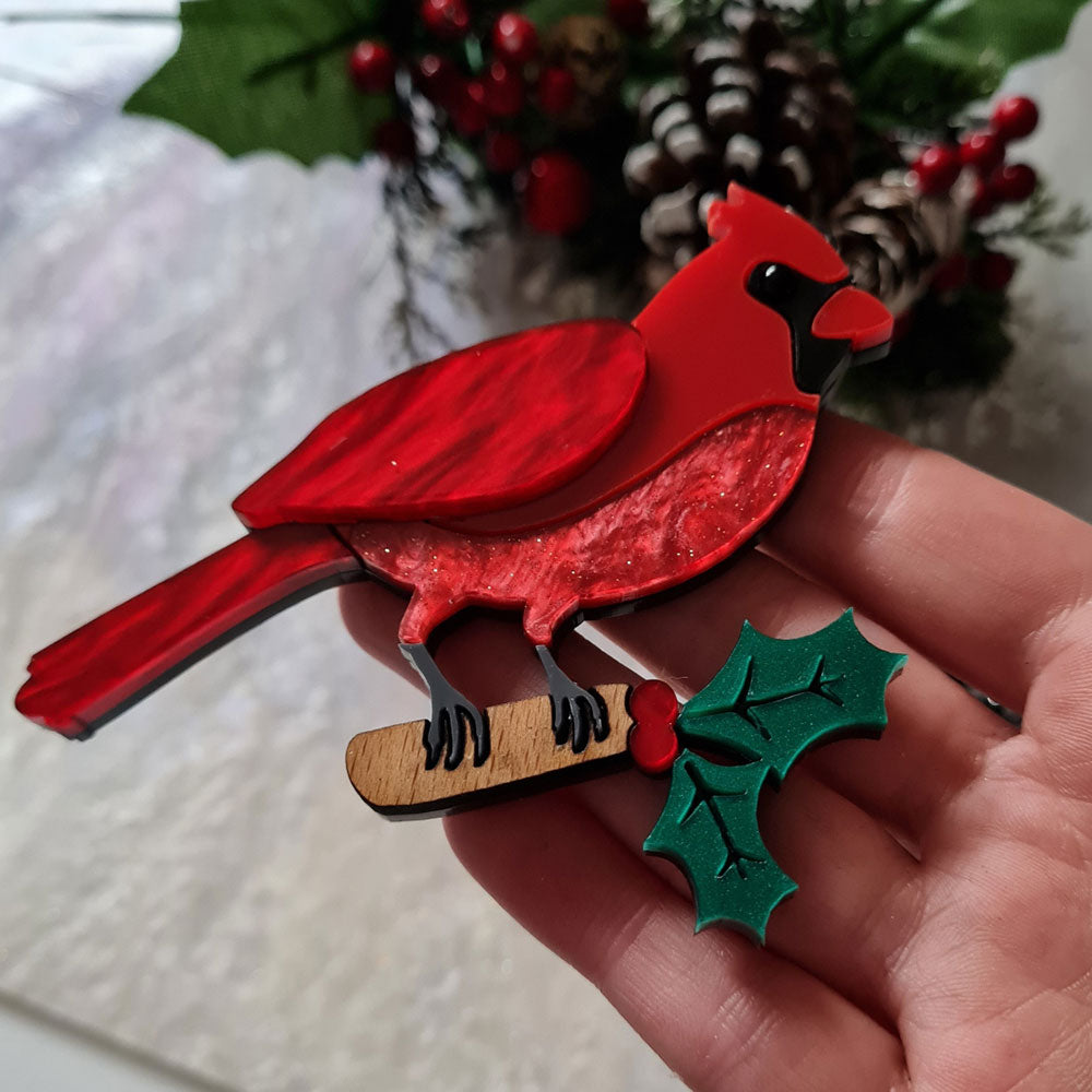 Cardinal Brooch - Elegant Red Bird Pin for Women - Vintage Style Jewelry by Cherryloco - Perfect for Weddings, Parties & Gift Giving