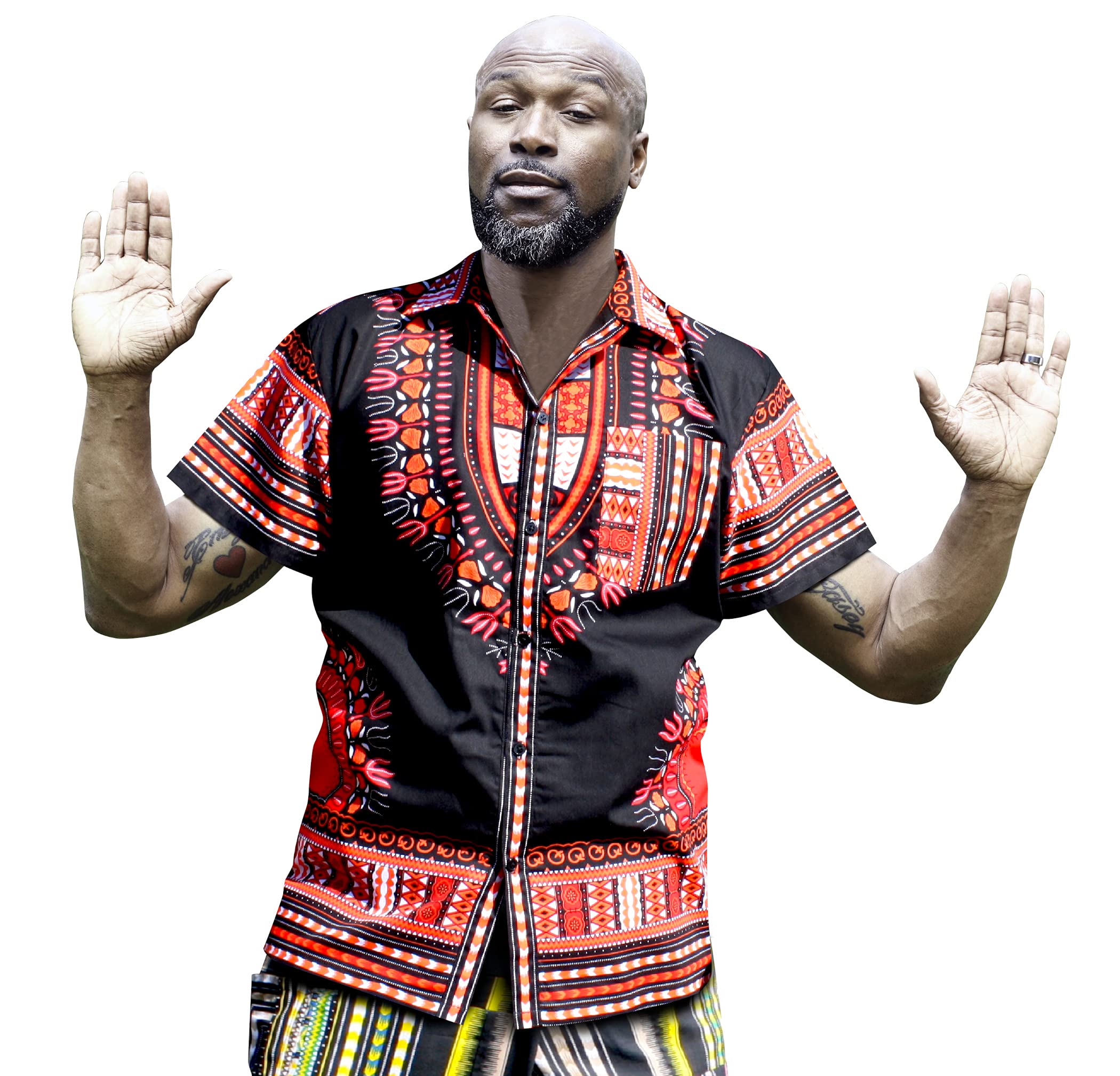 Authentic African Dashiki Artwork Hawaiian Shirt - 100% Pure Cotton, Large Collar Men's Aloha Shirt | Perfect for Beach Vacation, Summer Parties & Cultural Events