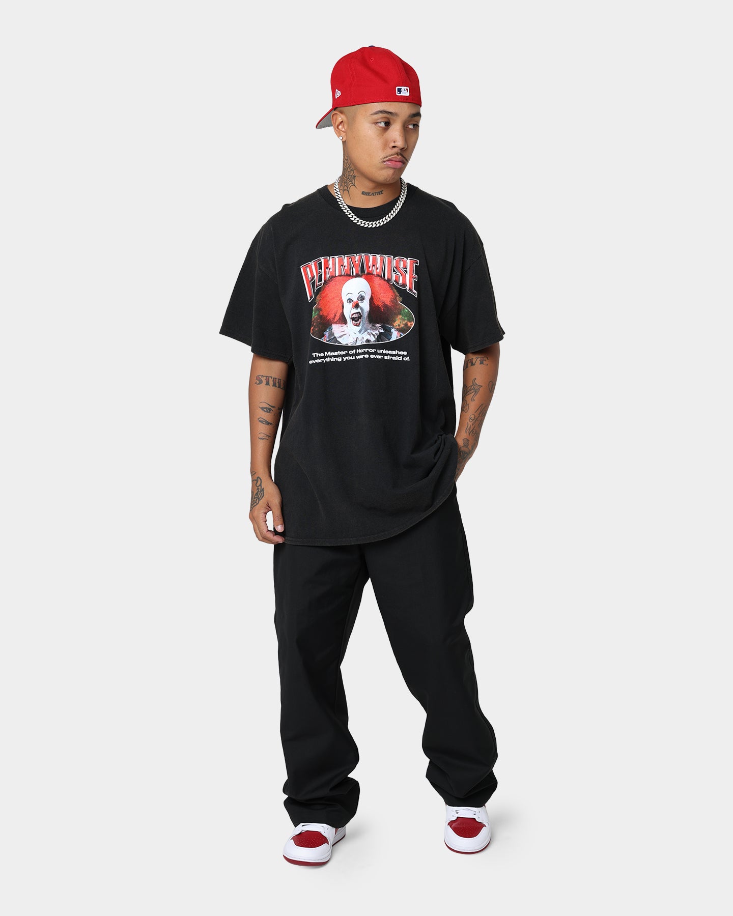 American Thrift X IT Pennywise Vintage T-Shirt - Black Wash Distressed Style | Horror Movie Fan Merch, Cosplay & Casual Streetwear