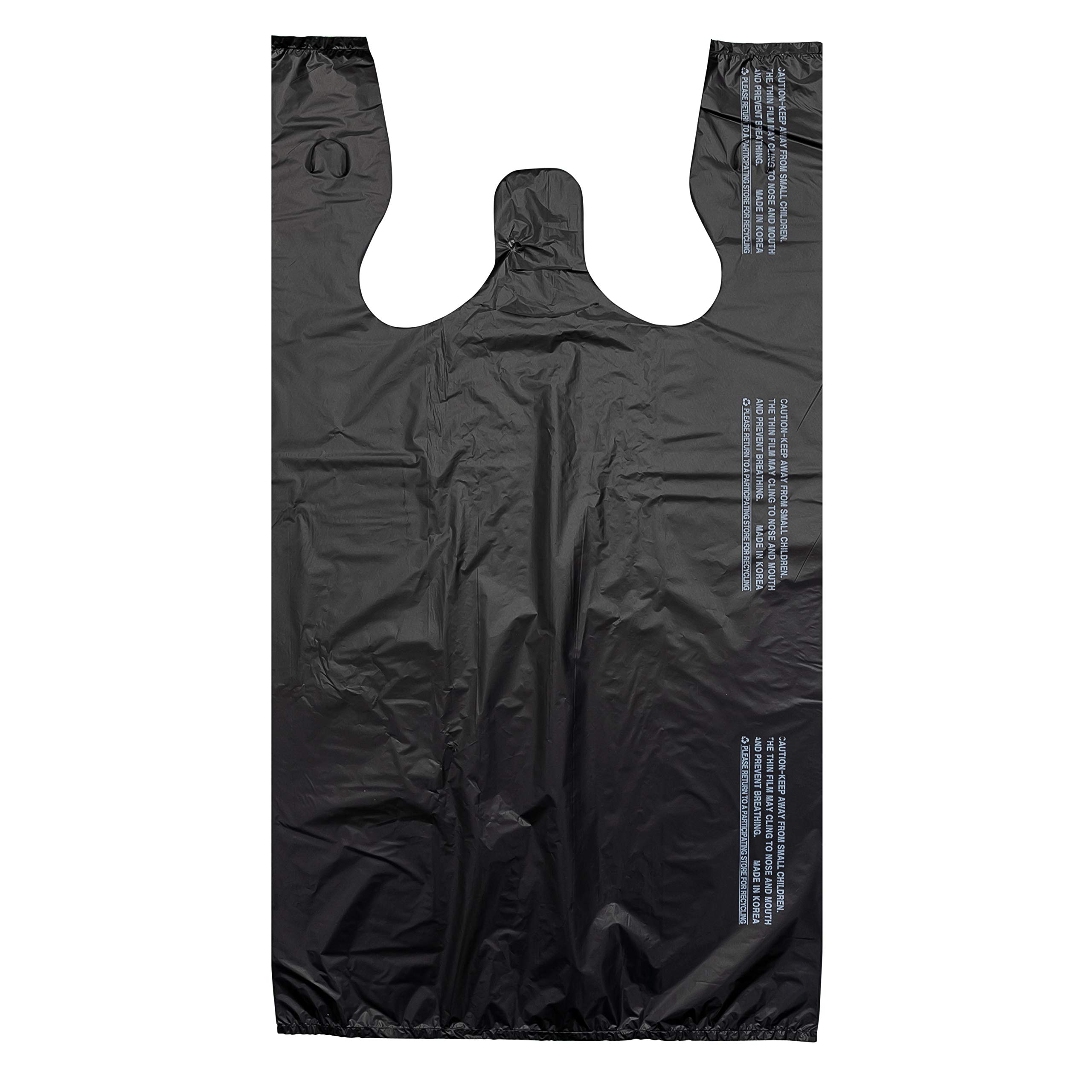 400 Count Large Black Embossed T-Shirt Bags 12x7x22 Inches - 17 Micron Heavy Duty Plastic Grocery Bags with Handles for Retail, Bulk Shopping & Storage
