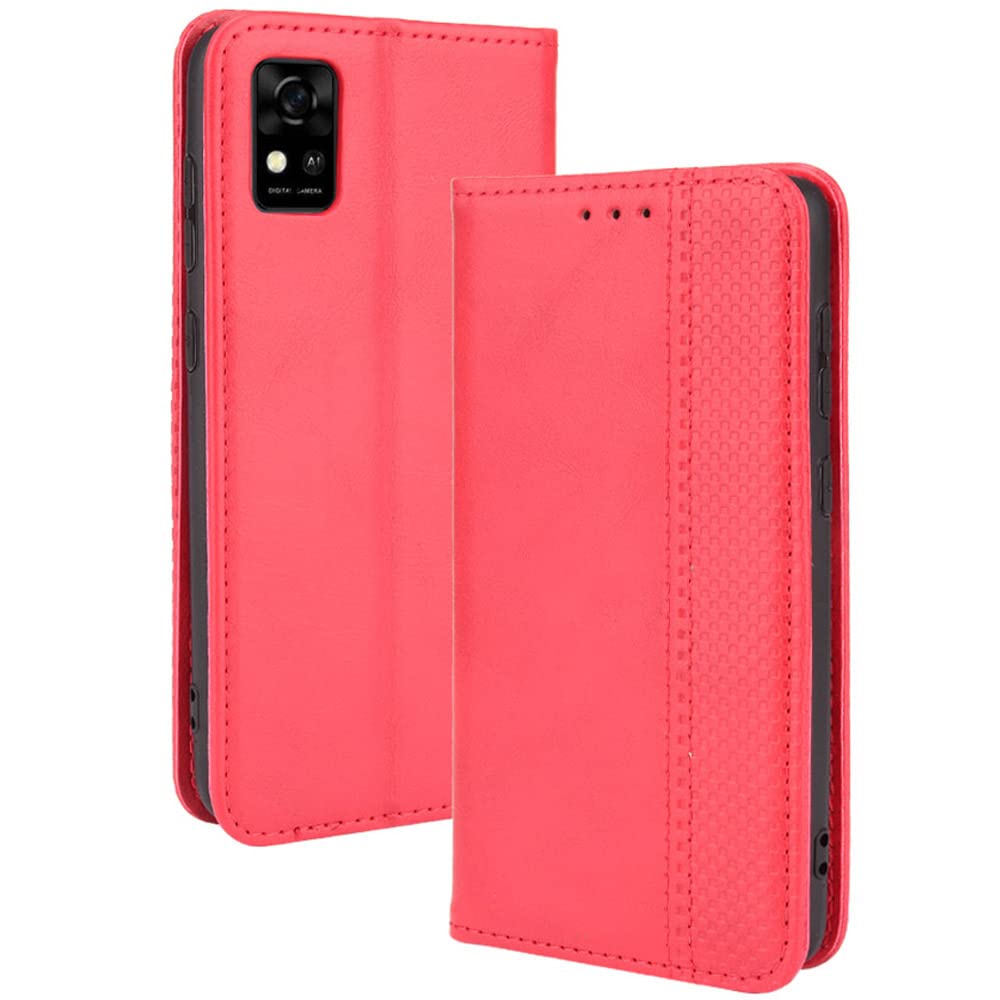 Magnetic Flip Wallet Case for ZTE Avid 589 / Z5158 - PU Leather Cover with Credit Card Slots & Kickstand | Protective Folio for Everyday Use, Travel & Business (Red)