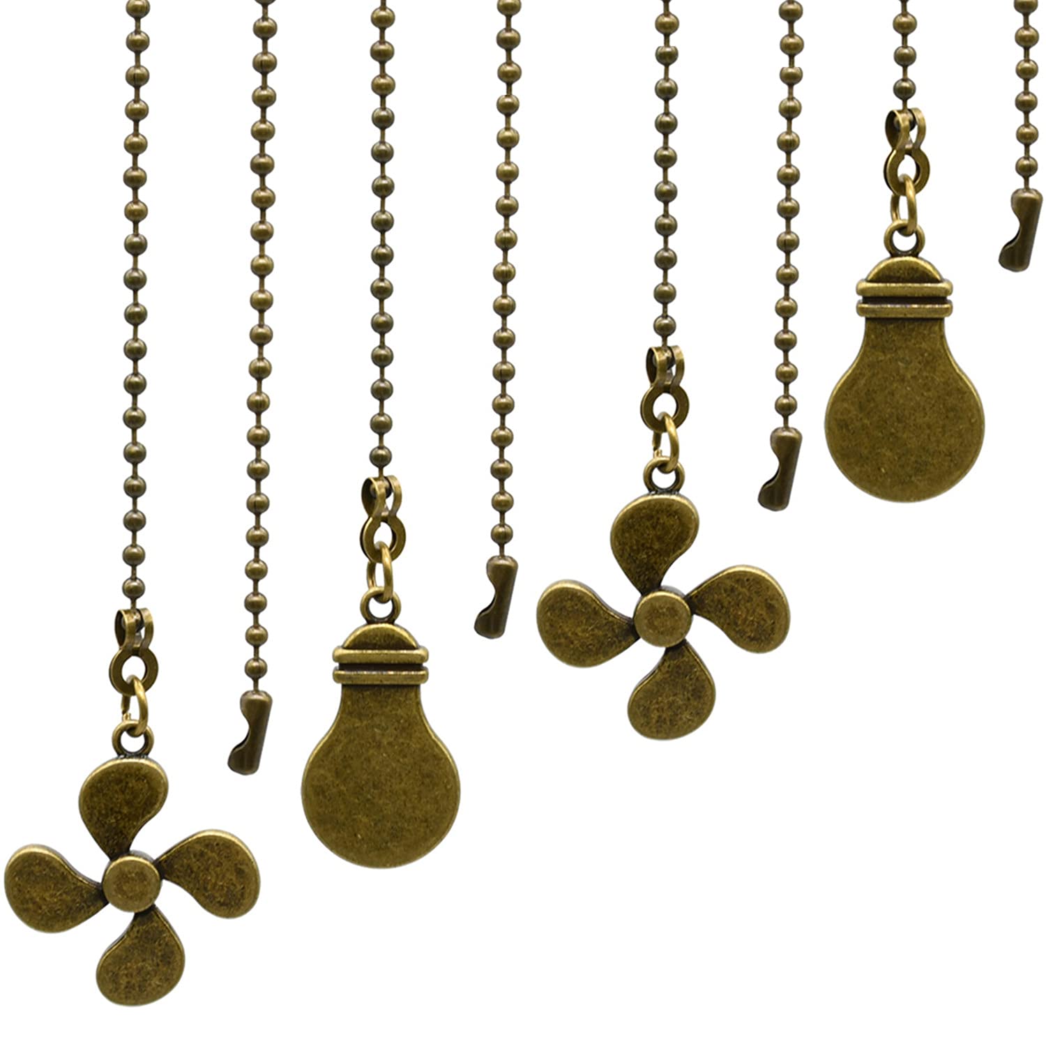 Antique Bronze Ceiling Fan Pull Chain Set - 4 Pieces Bulb & Fan Pattern Extension with 12 Inch Pendant & Ball Connector | Perfect for Bedroom, Living Room, and Office Ceiling Fan Replacement