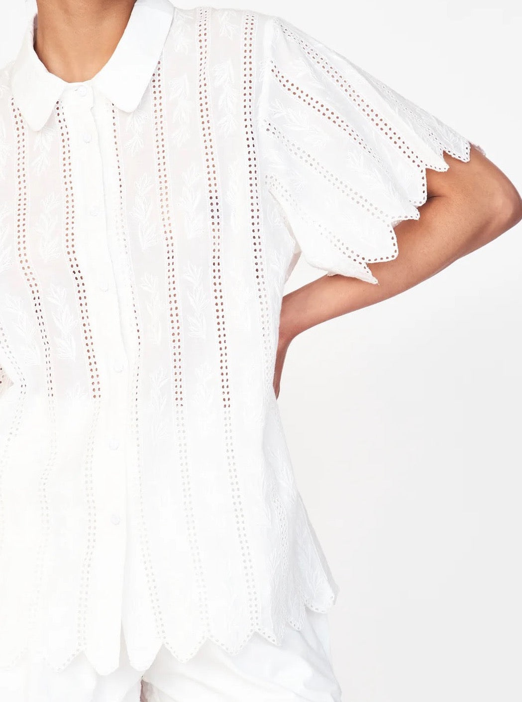 Mirth Harbour Women's White Vine Eyelet Blouse - Floral Lace Top for Casual Wear, Office & Summer Outfits