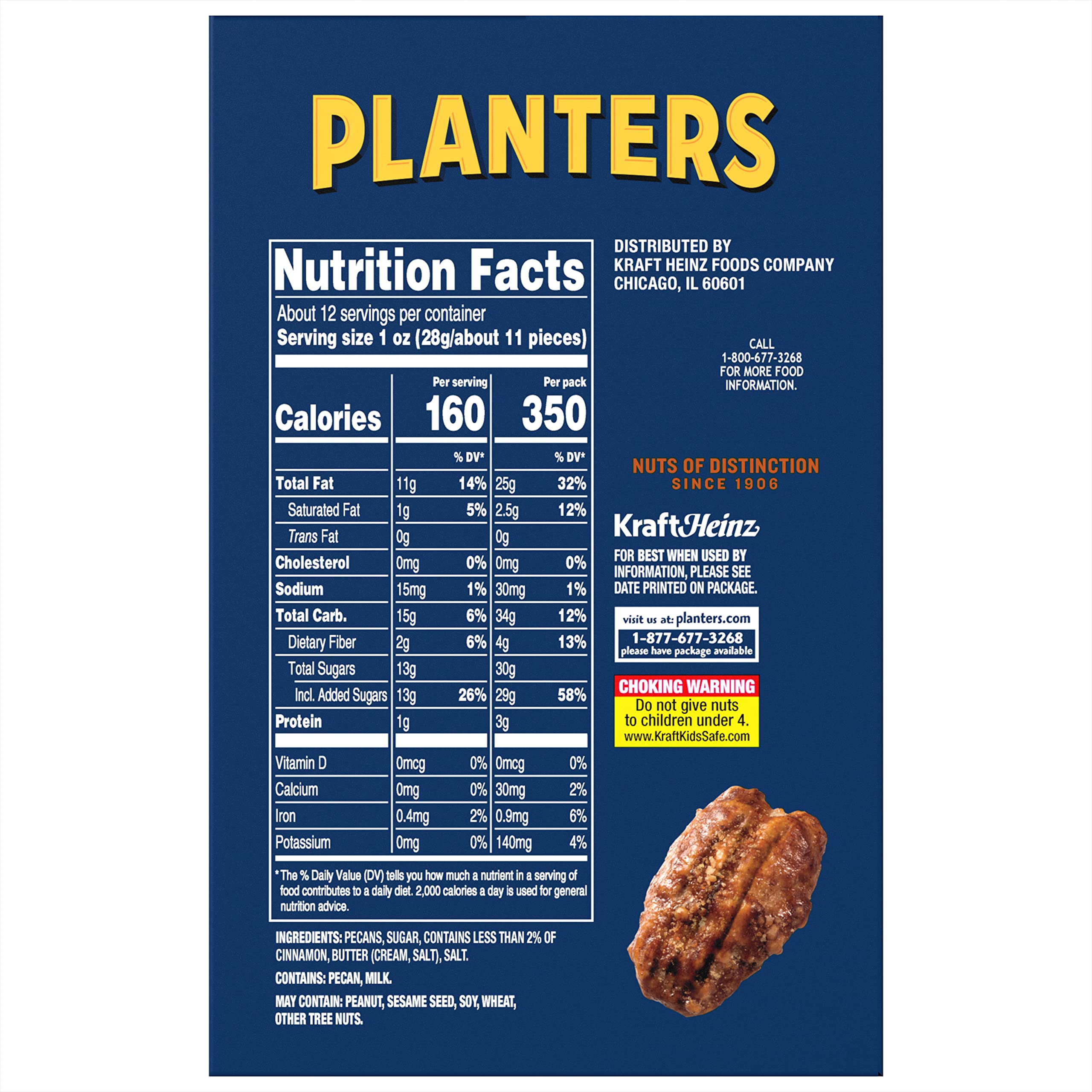 PLANTERS Kettle Cooked Butter Cinnamon Pecans 2.25 oz (6-Pack) | Crunchy Snack for Parties, Gifts & Healthy On-the-Go Treats
