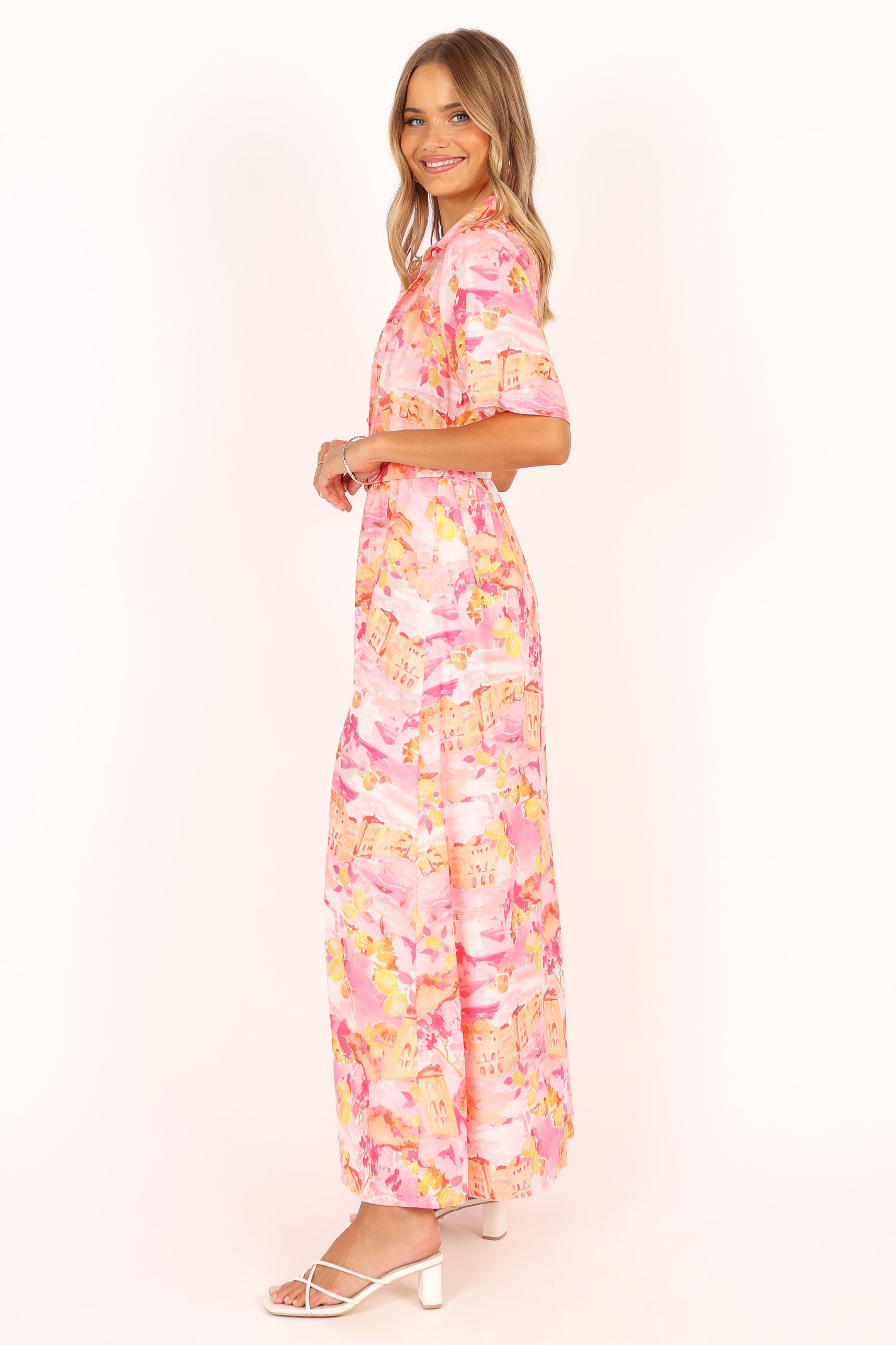 Arianna Women's Maxi Dress - Floral Print Pink Scenic Long Sleeve Flowy Summer Dress for Beach Vacation, Party & Casual Wear