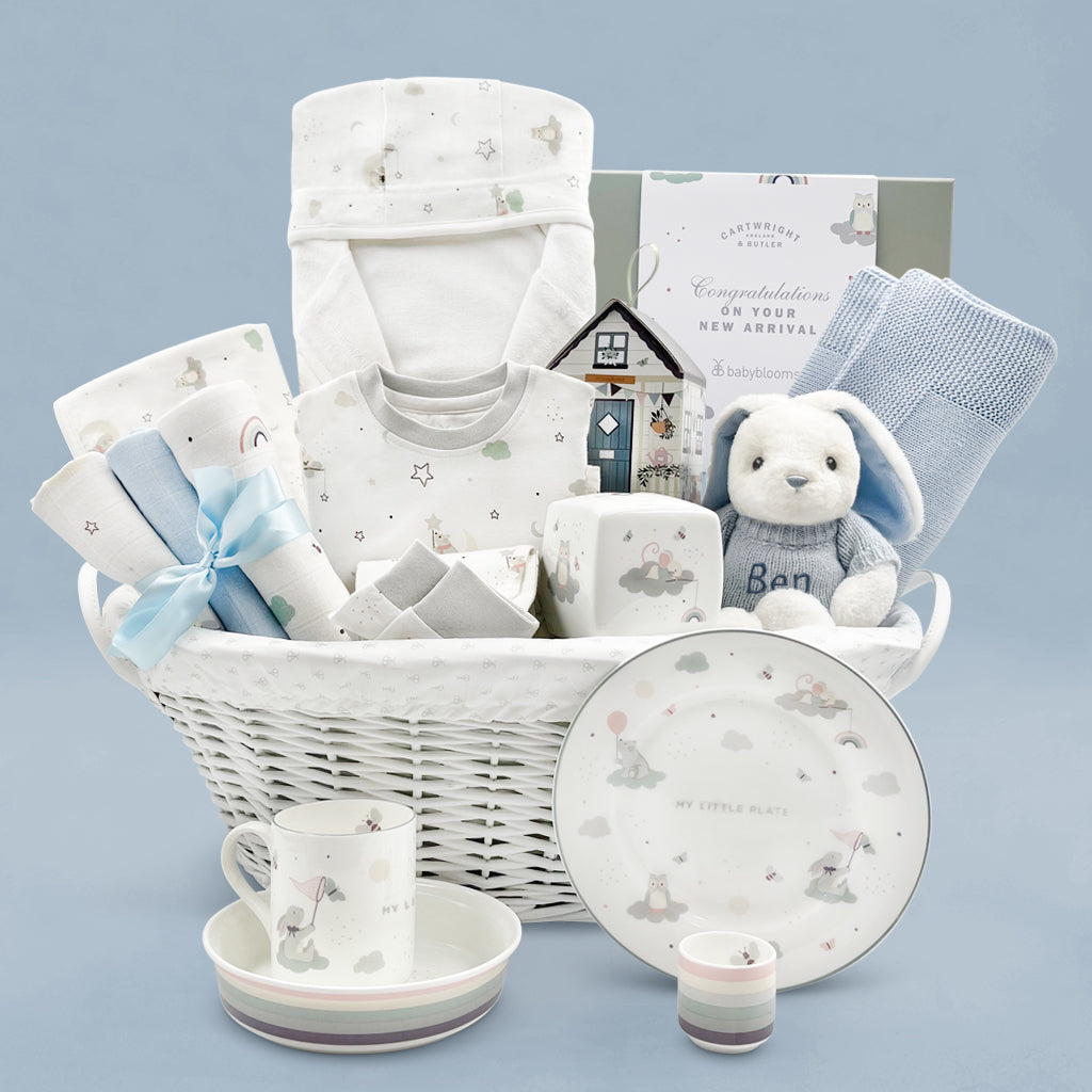 Personalized Luxury Baby Boy Gift Hamper with Family Treats Box - Perfect for Newborn Gifts, Baby Showers & Special Occasions