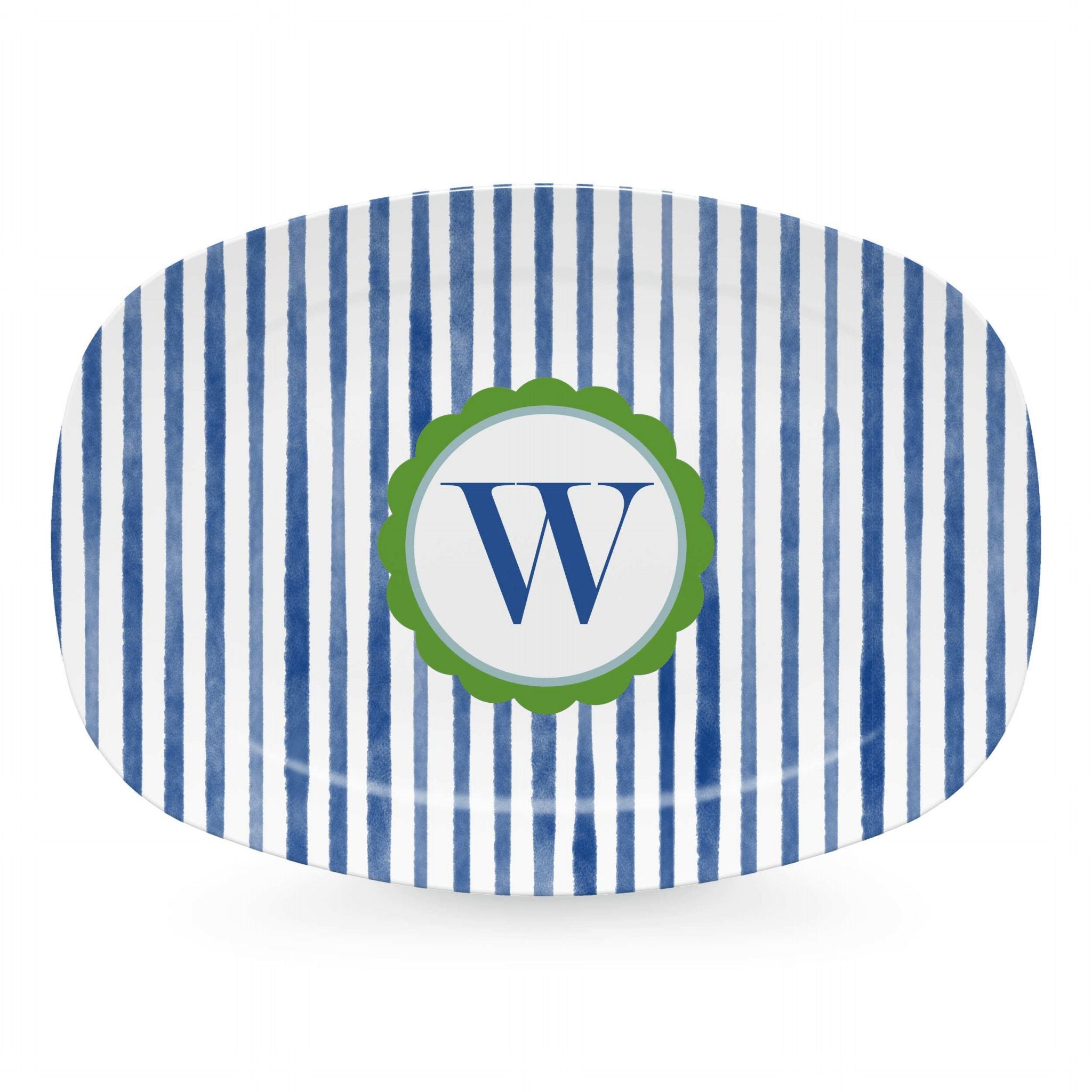 Blue Striped Ceramic Serving Platter with Scalloped Edge - Elegant Dinnerware for Entertaining, Parties, and Holiday Gatherings