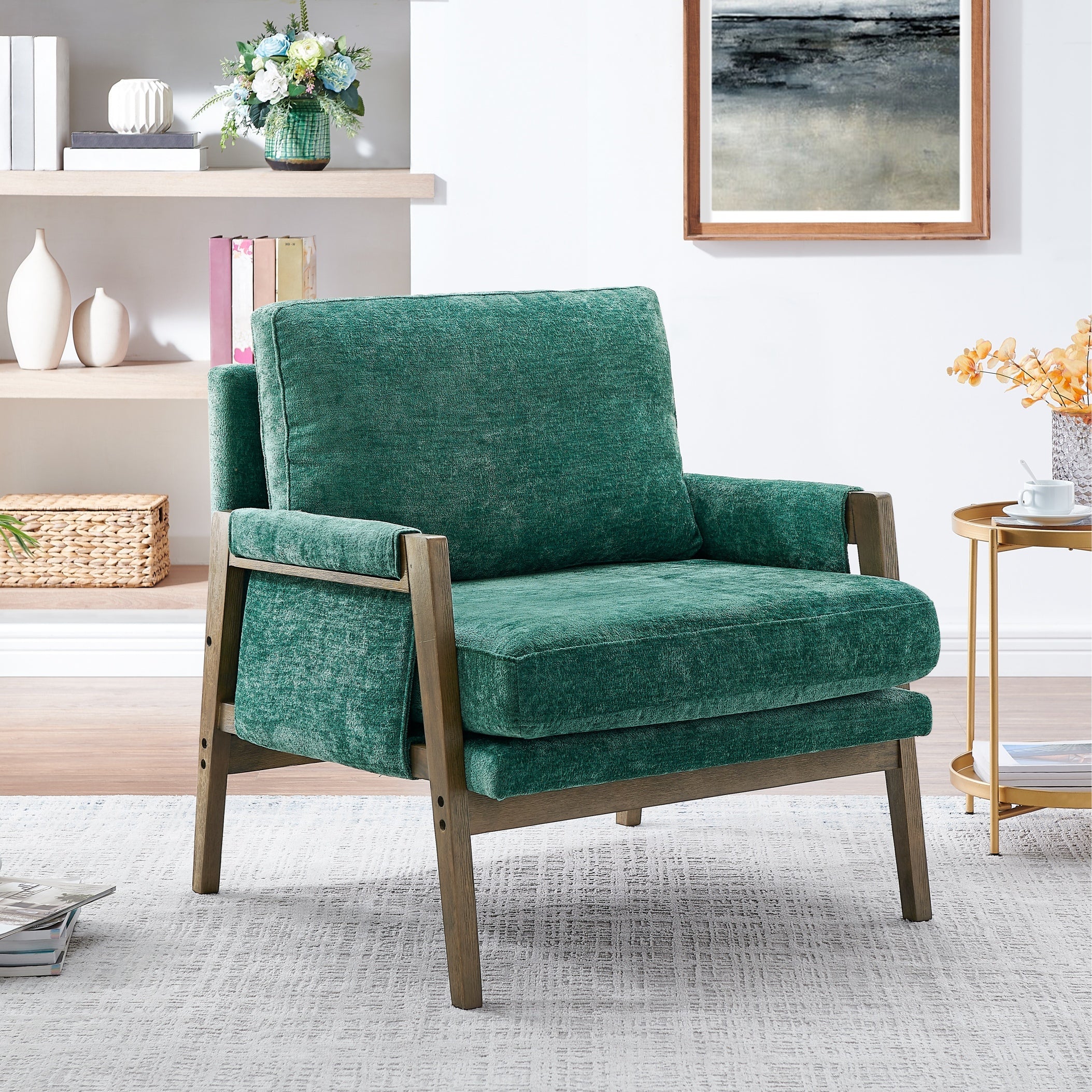 Kelly Mid Century Modern Velvet Accent Armchair - Stylish Roundhill Furniture for Living Room, Bedroom & Office - Comfortable Lounge Chair for Home Decor
