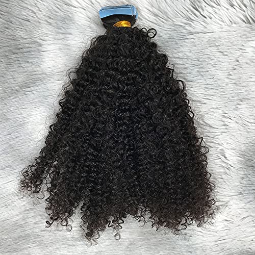 100% Human Hair Tape in Extensions - Afro Kinky Curly Mongolian Virgin Hair - 40Pcs 14inch Natural Black Hair Extensions for Women | Perfect for Protective Styles, Braids & Everyday Volume