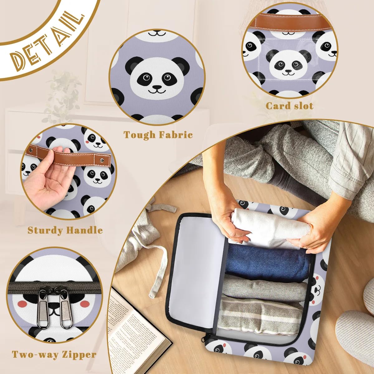 Cute Panda Fabric Storage Bins with Zipper Lid - Kawaii Animal Storage Baskets for Clothes & Organizing - Stackable Cube Bin Boxes with Steel Frame for Shelf, Closet & Home Organization (2 Pack) - Perfect for Kids' Room, Nursery & Toy Storage
