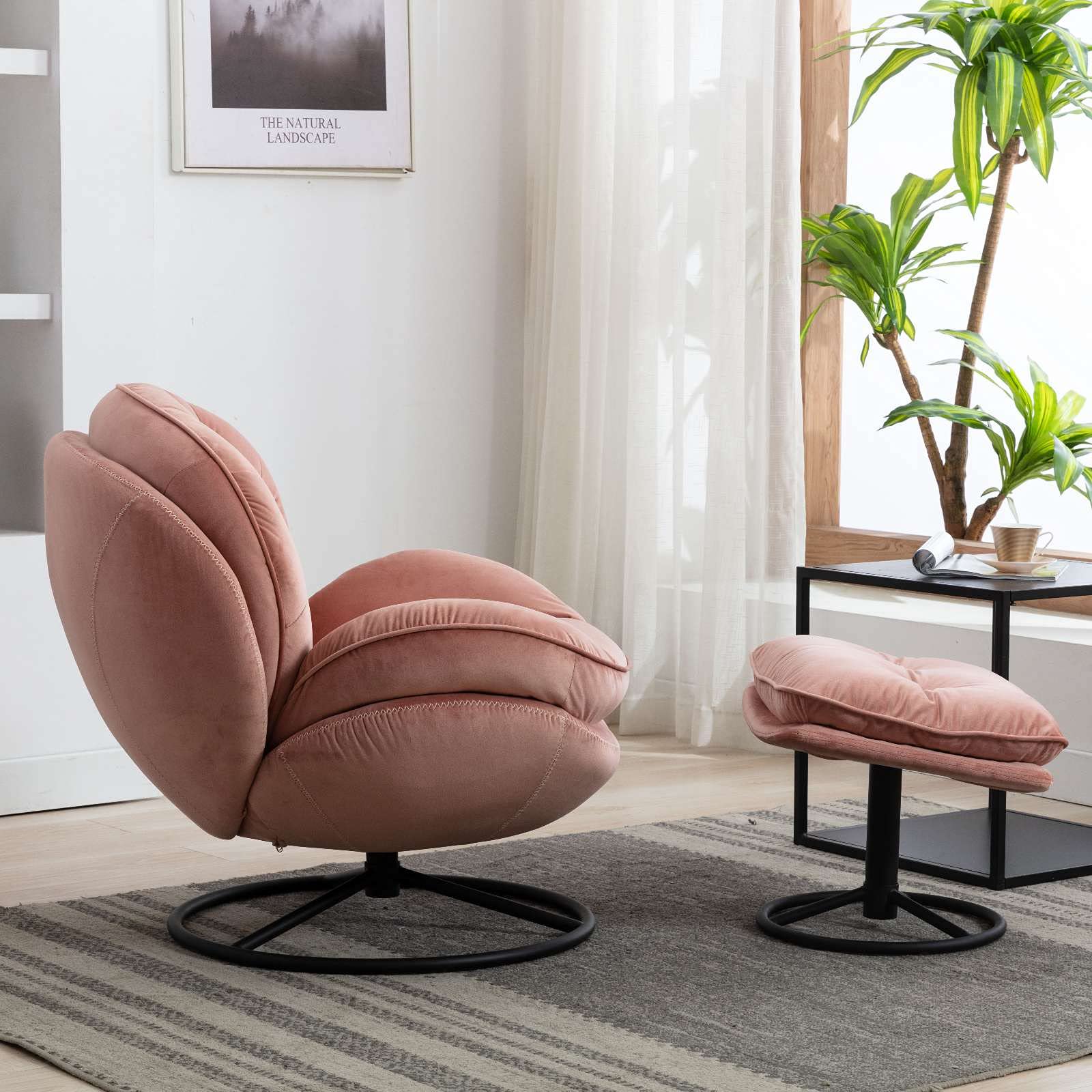 Velvet Swivel Accent Chair with Ottoman - Modern Living Room Lounge Chair with Footrest for Relaxing & Reading - Perfect for Home, Office, and Apartment Decor