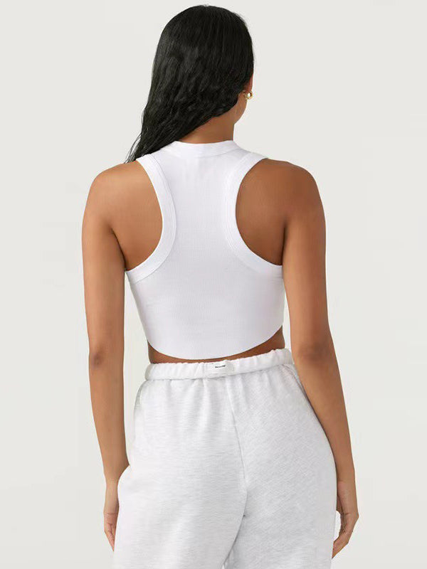 ZASUWA Women's Solid Color Ribbed Elastic Tight Tank Top with Built-in Chest Pads - Perfect for Yoga, Workout & Everyday Wear