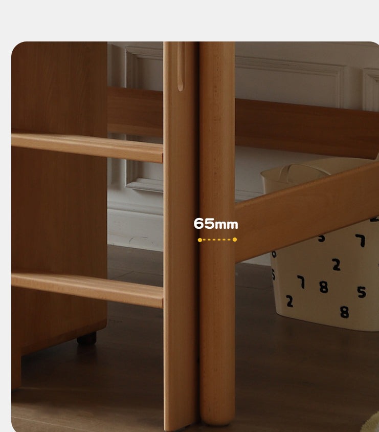 Solid Oak Wood Mid-High Bed with Slanted Ladder - Sturdy Adult Loft Bed for Small Spaces, Dorm Rooms & Modern Apartments