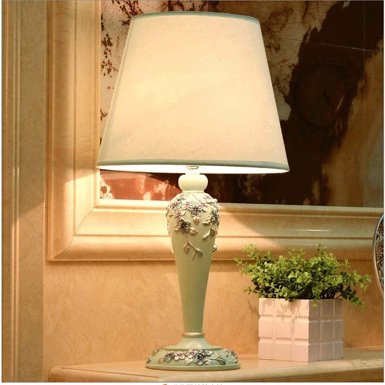 XIANGGUI 1983 Vintage Resin Table Lamp with Fabric Lampshade - 3 Dimmable Modes, LED Desk Light for Bedroom, Living Room, Study & Dorm - Perfect Reading Lamp & Nightstand Light (Red)