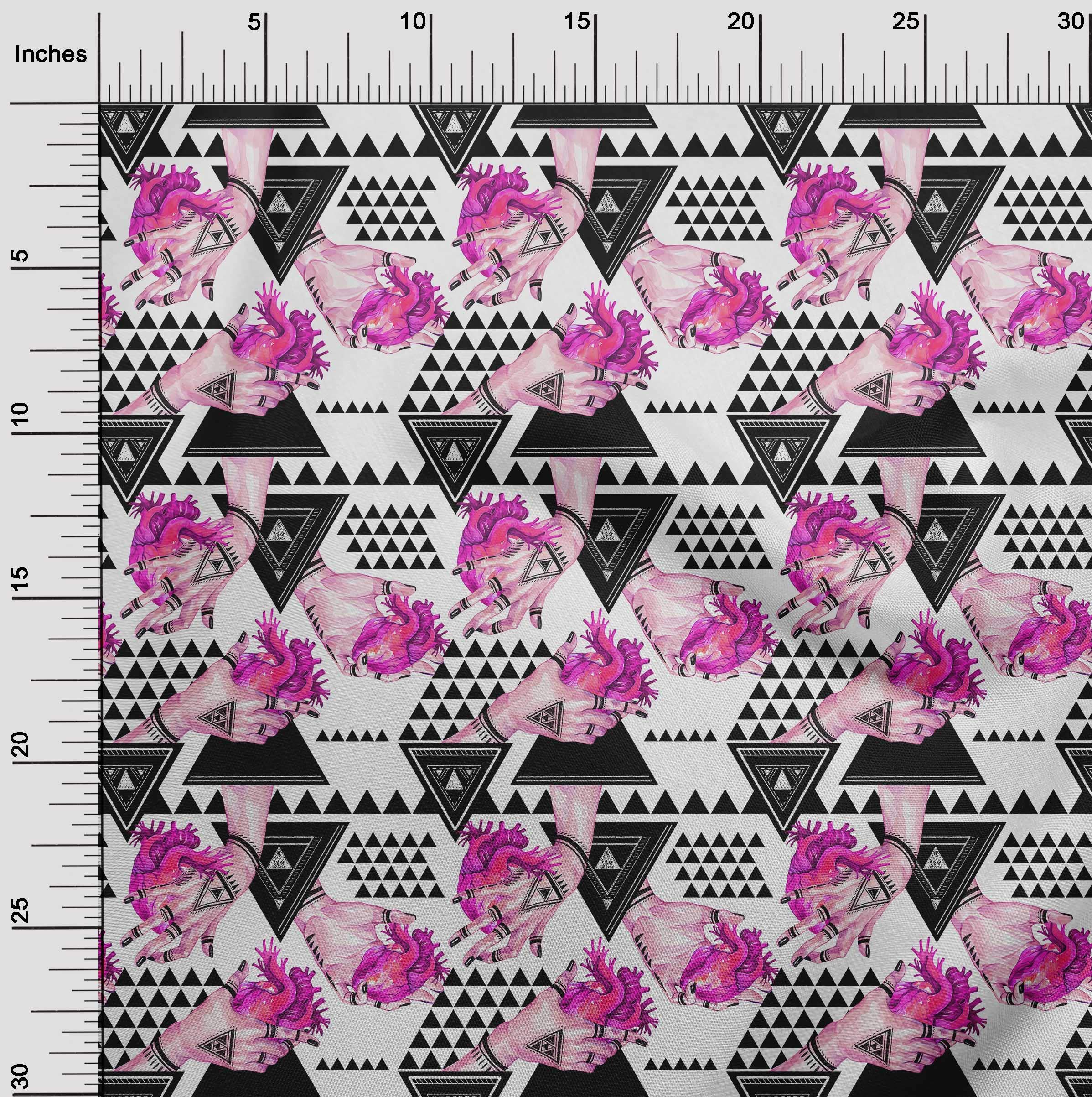 oneOone Cotton Poplin Twill Pink Fabric - Geometric Triangle Print Dress Material - 56 Inch Wide by The Yard | Perfect for DIY Dresses, Skirts & Home Decor Projects
