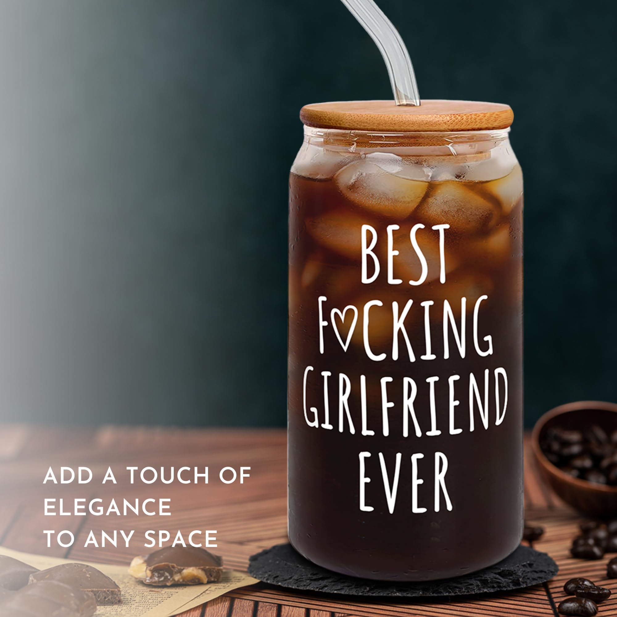 Romantic Gifts for Girlfriend - 16 Oz Can Glass with Lid - Perfect Anniversary, Birthday & Valentine's Day Present for Her - Thoughtful Couple Gift for Women - Great for Coffee, Beer & Cold Drinks at Home or Date Night
