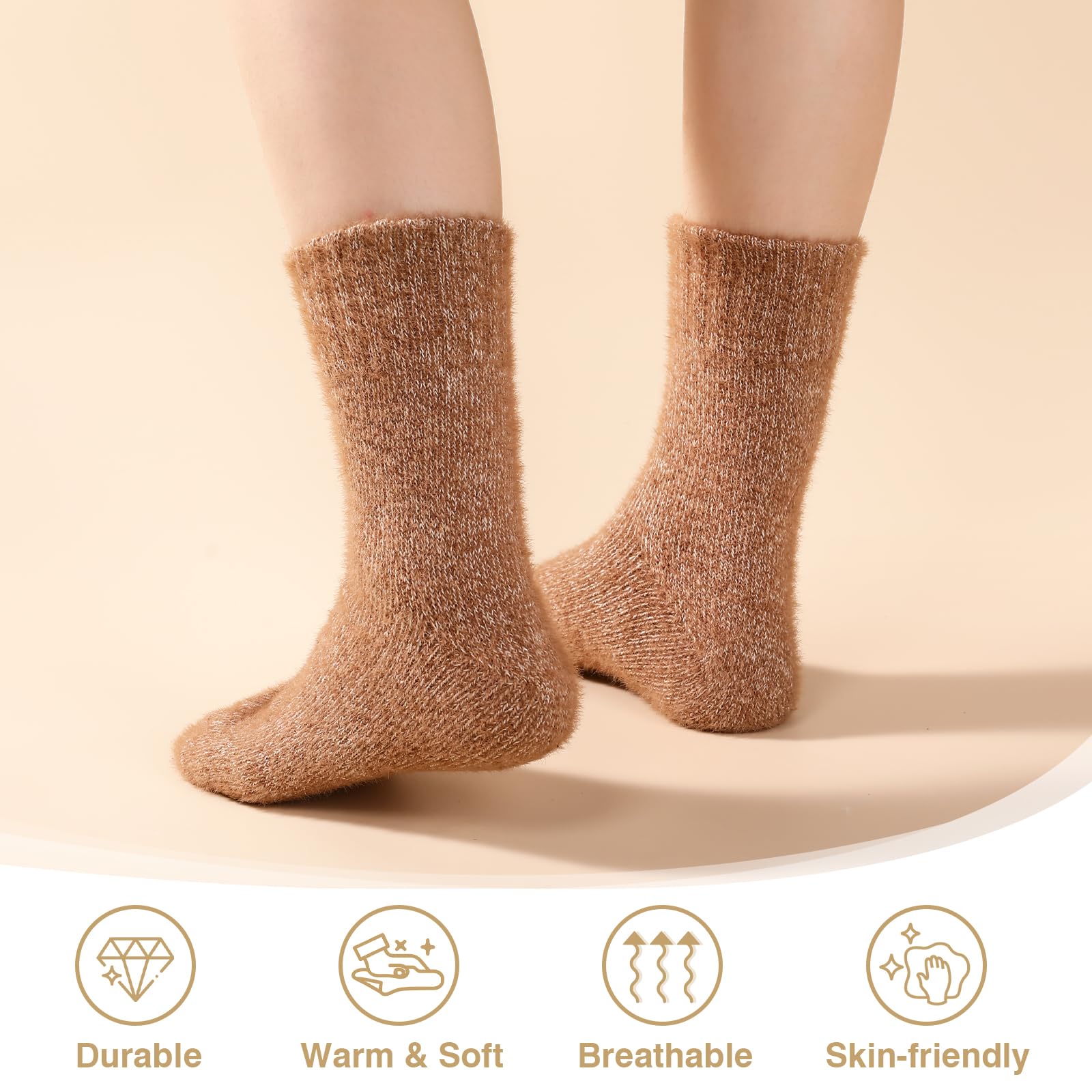 Premium Wool Socks for Women - Ultra Soft & Thick Thermal Hiking Socks (5 Pairs) - Perfect for Winter Outdoor Activities, Camping & Cold Weather Comfort