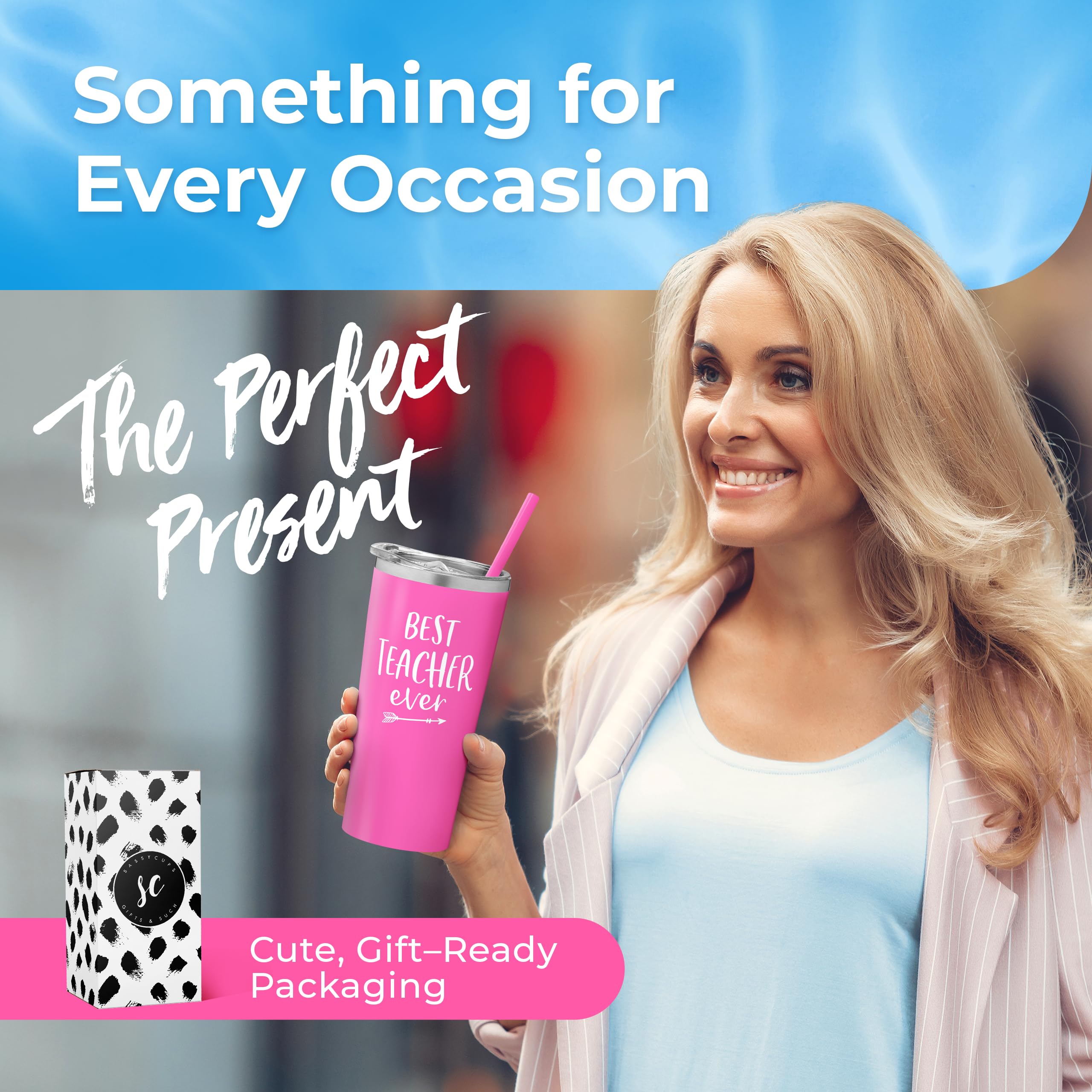Best Teacher Ever Tumbler - 20oz Stainless Steel Insulated Travel Mug with Leak-Proof Lid & Straw - Perfect Teacher Appreciation Gift for Women - Ideal for Coffee, Tea & Cold Drinks - Great for Classroom, Office & Commuting
