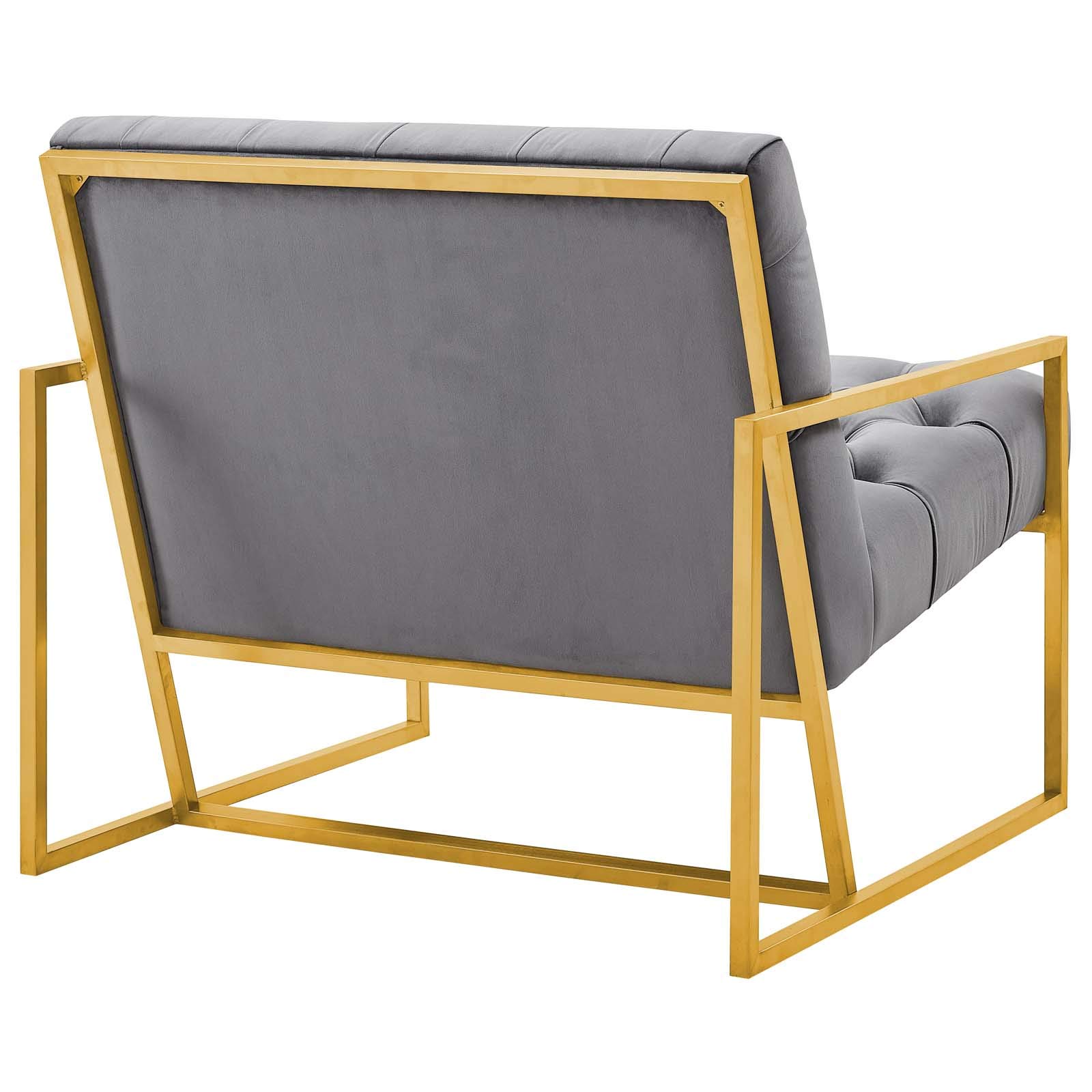Modway Bequest Performance Velvet Upholstered Accent Lounge Arm Chair with Gold Stainless Steel Frame - Gray Velvet Living Room Chair for Modern Home, Office & Reading Nook