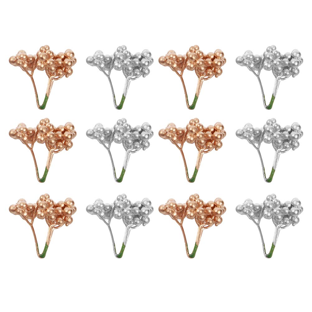 LIOOBO 12-Piece Artificial Berries Christmas Tree Ornaments Set - Golden Silver Holiday Decor for Xmas Tree, Wreath, Mantel & Home Decoration